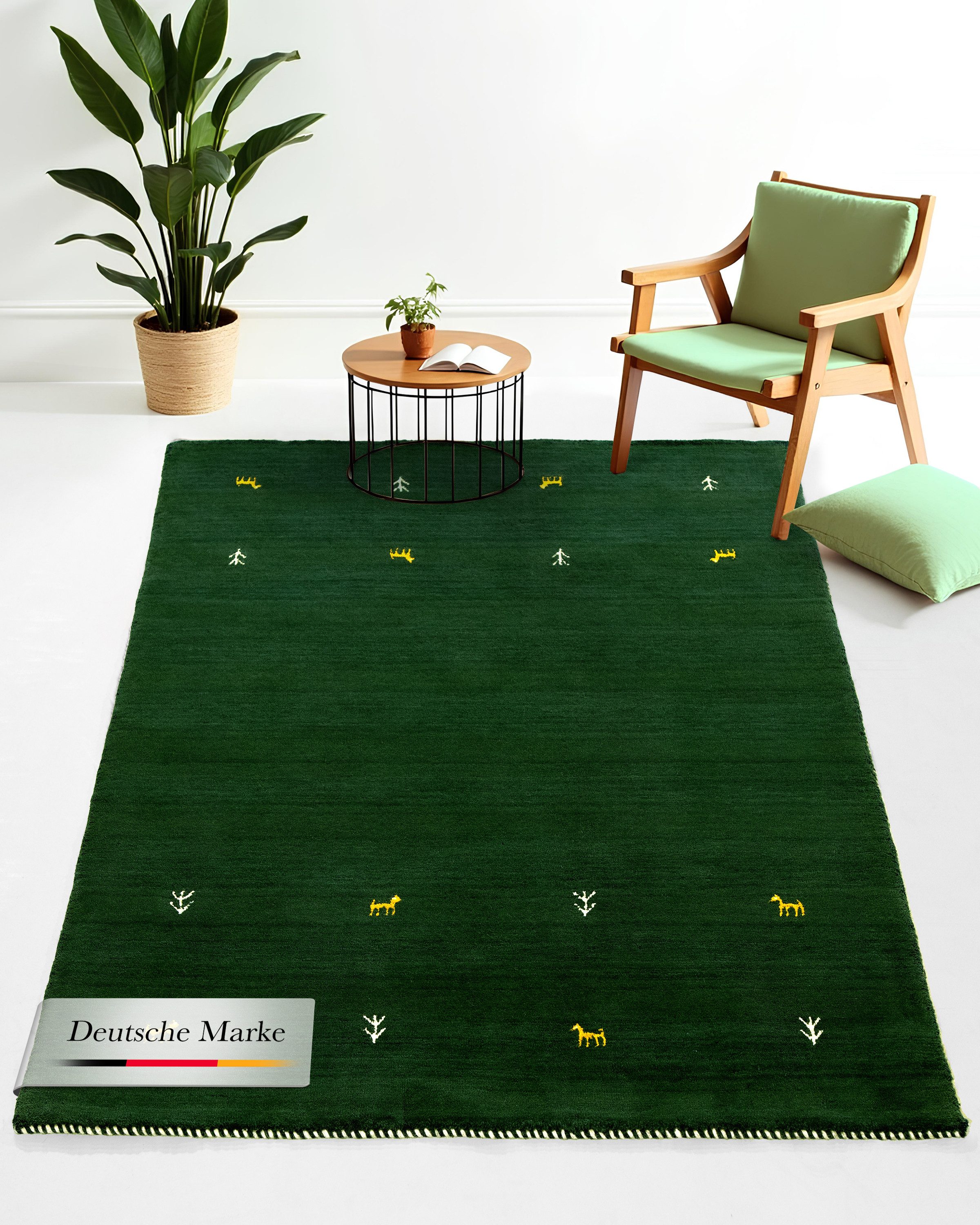 carpetfine Wollteppich Gabbeh Uni, auch als Läufer und Rund erhältlich, rechteckig, Höhe: 15 mm, reine Wolle, handgewebt, Gabbeh Loom Tiermotiv, große Farbauswahl