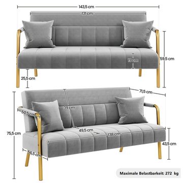 Yaheetech Sofa, Polstersofa mit Armlehnen Zweisitzer-Sofa mit 2 Lendenkissen