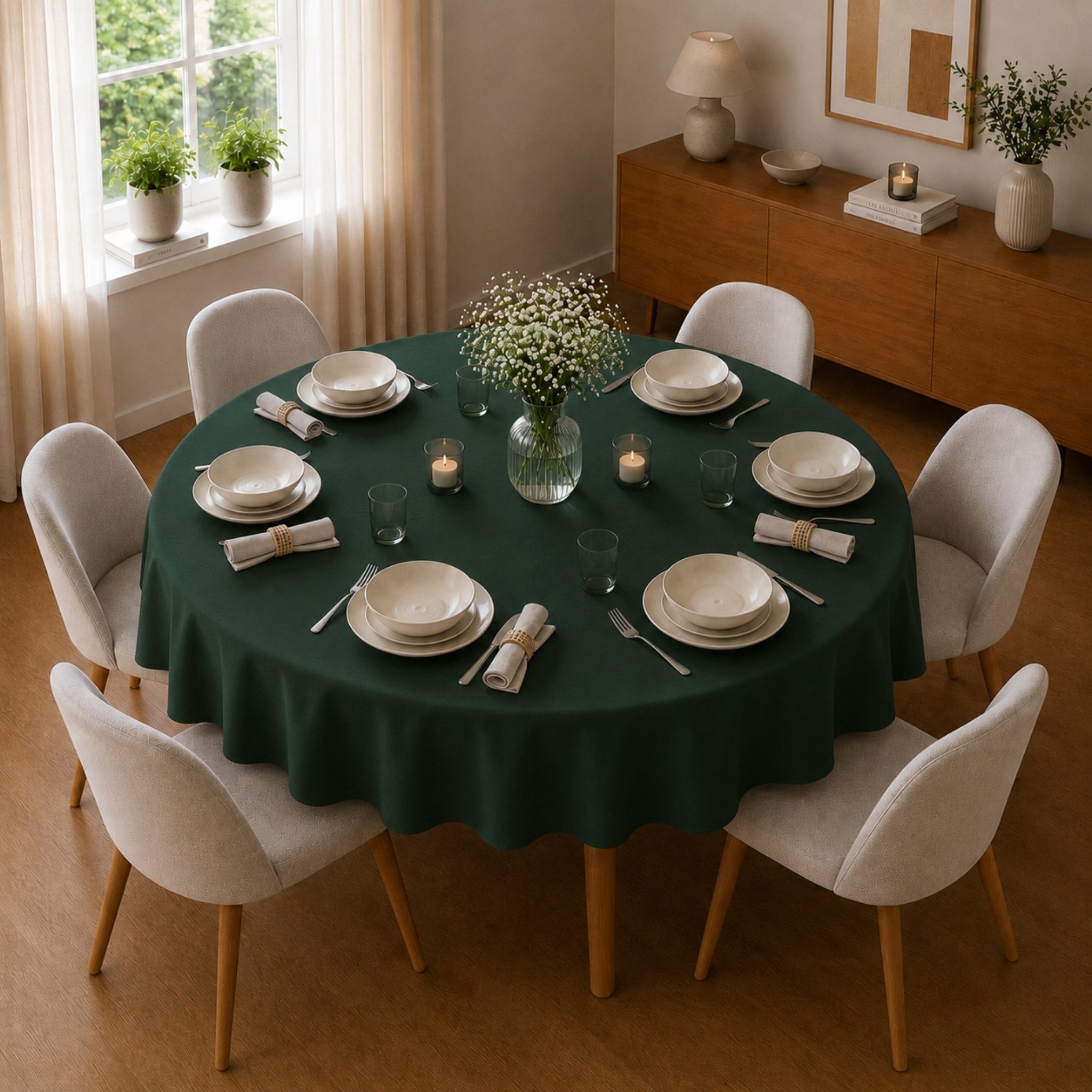 matches21 HOME & HOBBY Tischdecke Tischdecke Ø 135 cm für Küche & Esstisch in Dunkelgrün (1-tlg), Waschbares Tischtuch mit Lotuseffekt