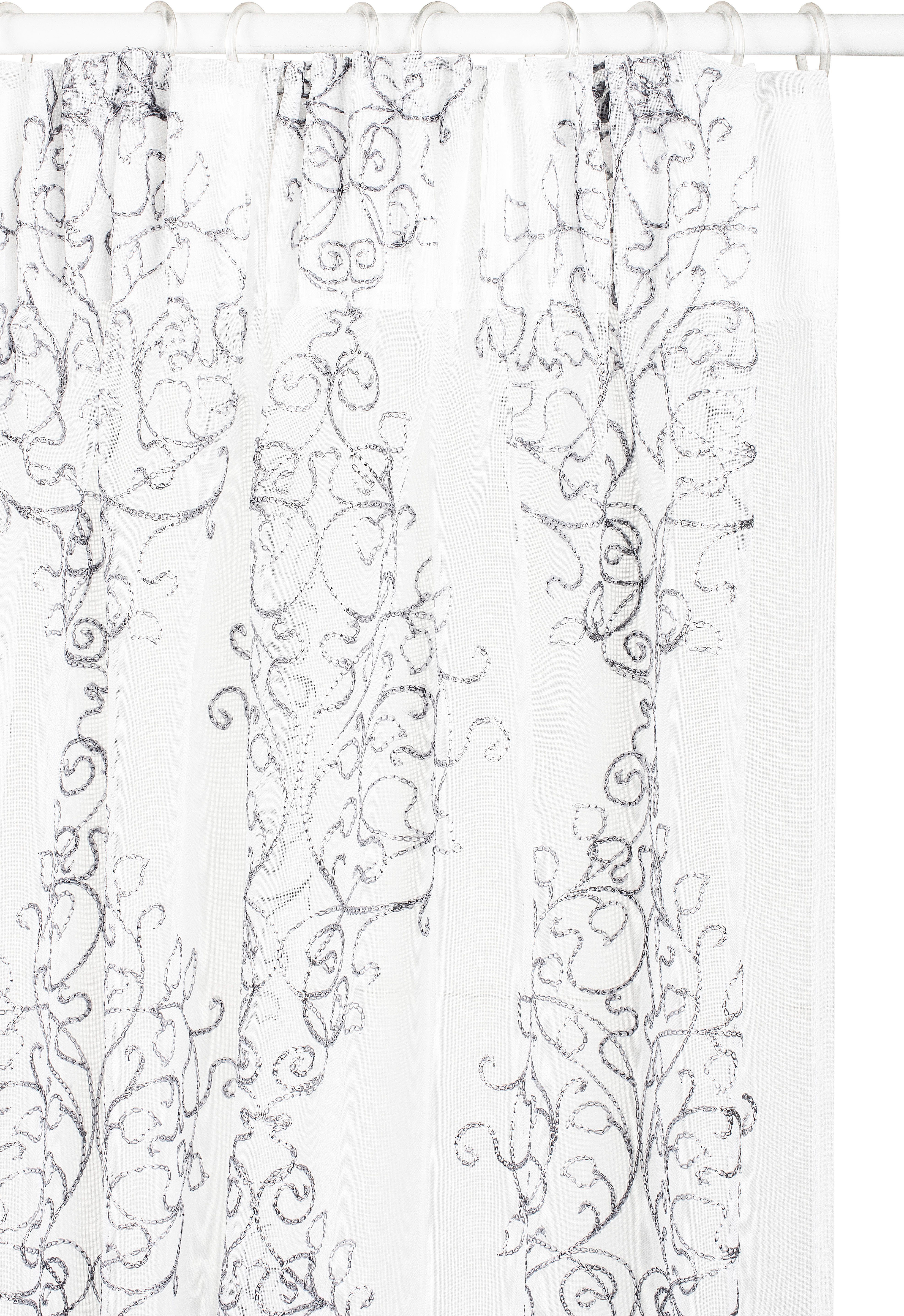 Elia, Stickerei, echter mit verschiedene Leonique, Multifunktionsband white/grau transparent, Größen (1 transparent, St), Gardine