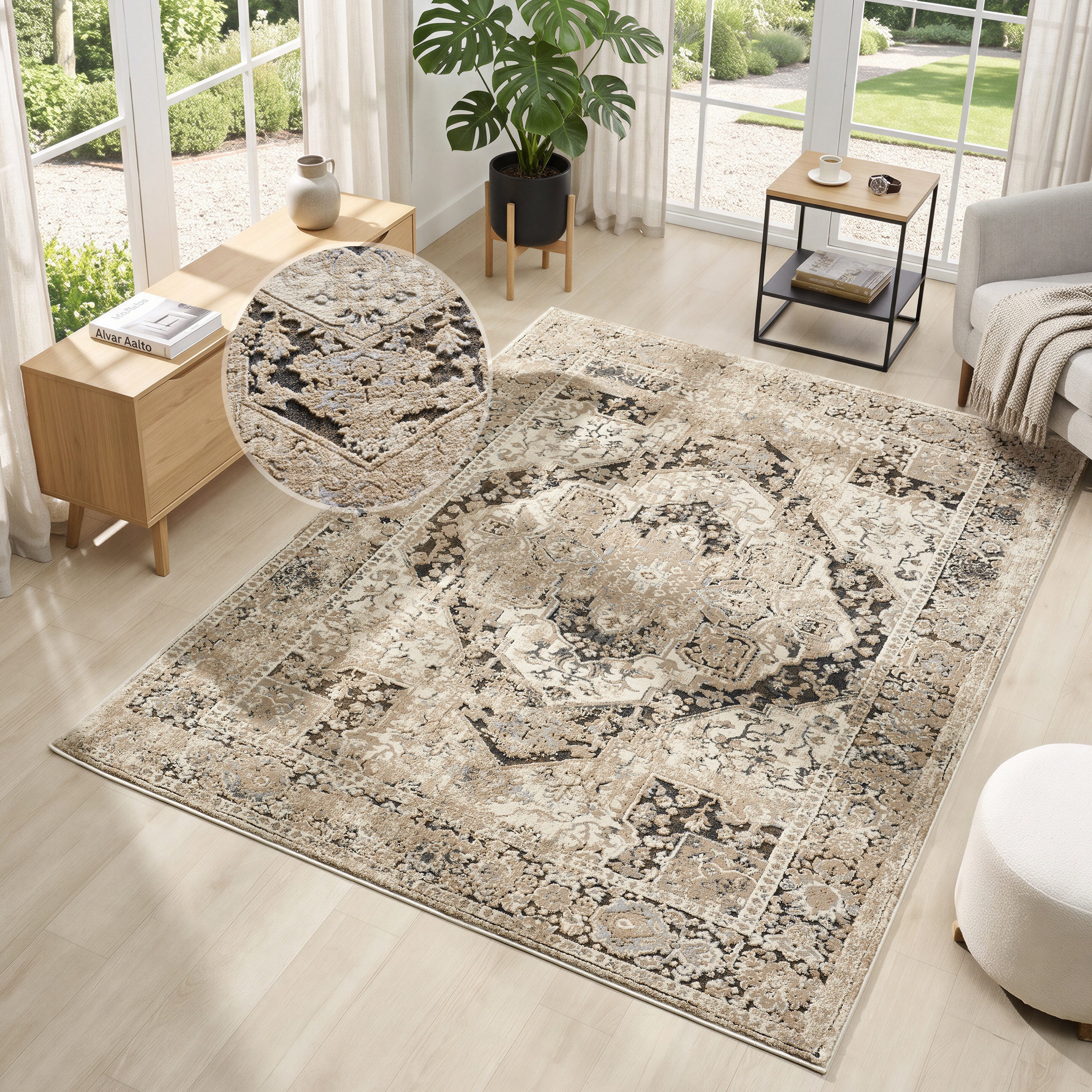 OTTO home Teppich Kylan, Designer-Teppich, Hoch-Tief-Struktur, dezenter Glanz, rechteckig, Höhe: 9 mm, Schrumpf-Garn-Effekt, im Vintage-Look, dichte Qualität, Wohnzimmer