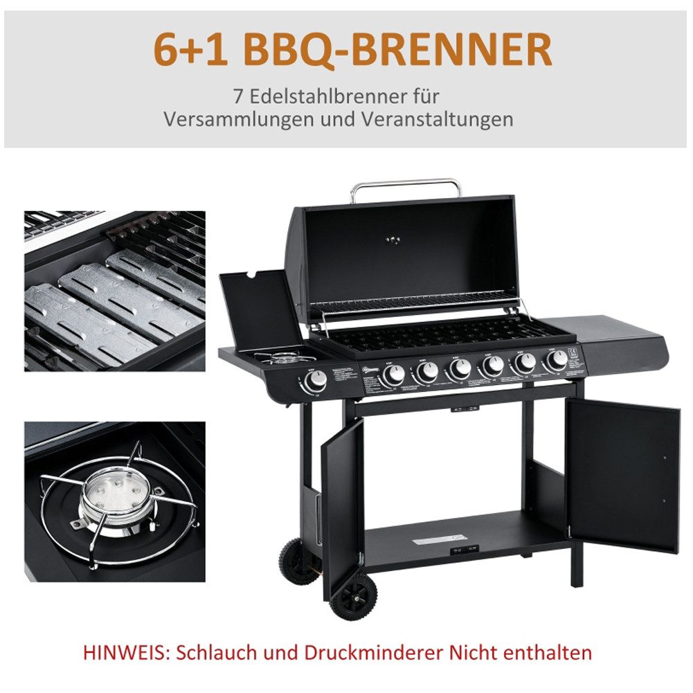FANNOU Gasgrill, mit 7 Brennern, inkl. Thermometer, BBQ -Grill, mobiler Grill