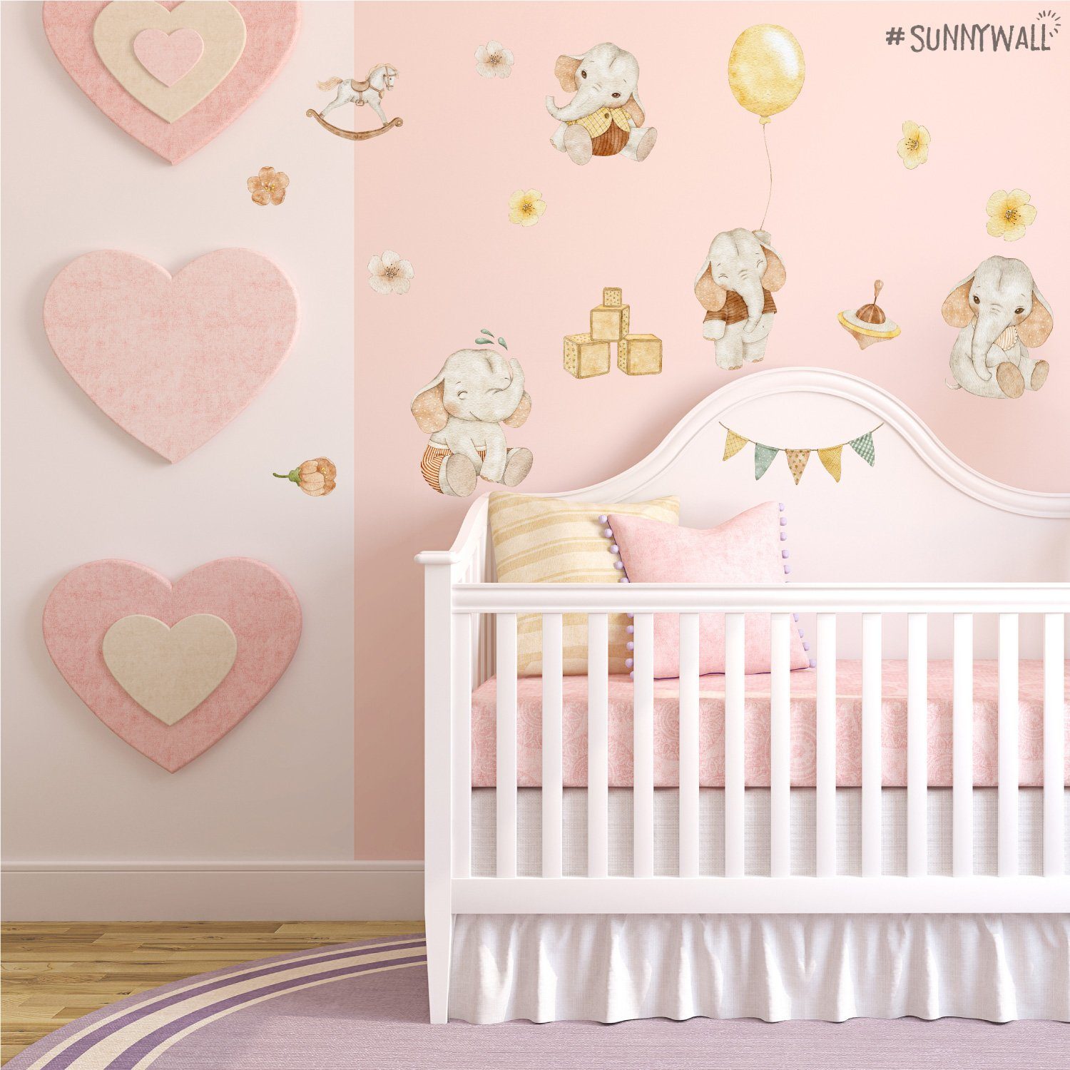 Sunnywall Wandtattoo Ballon Baby Elefant Wandsticker Wandtattoo (3 St), konturgeschnitten