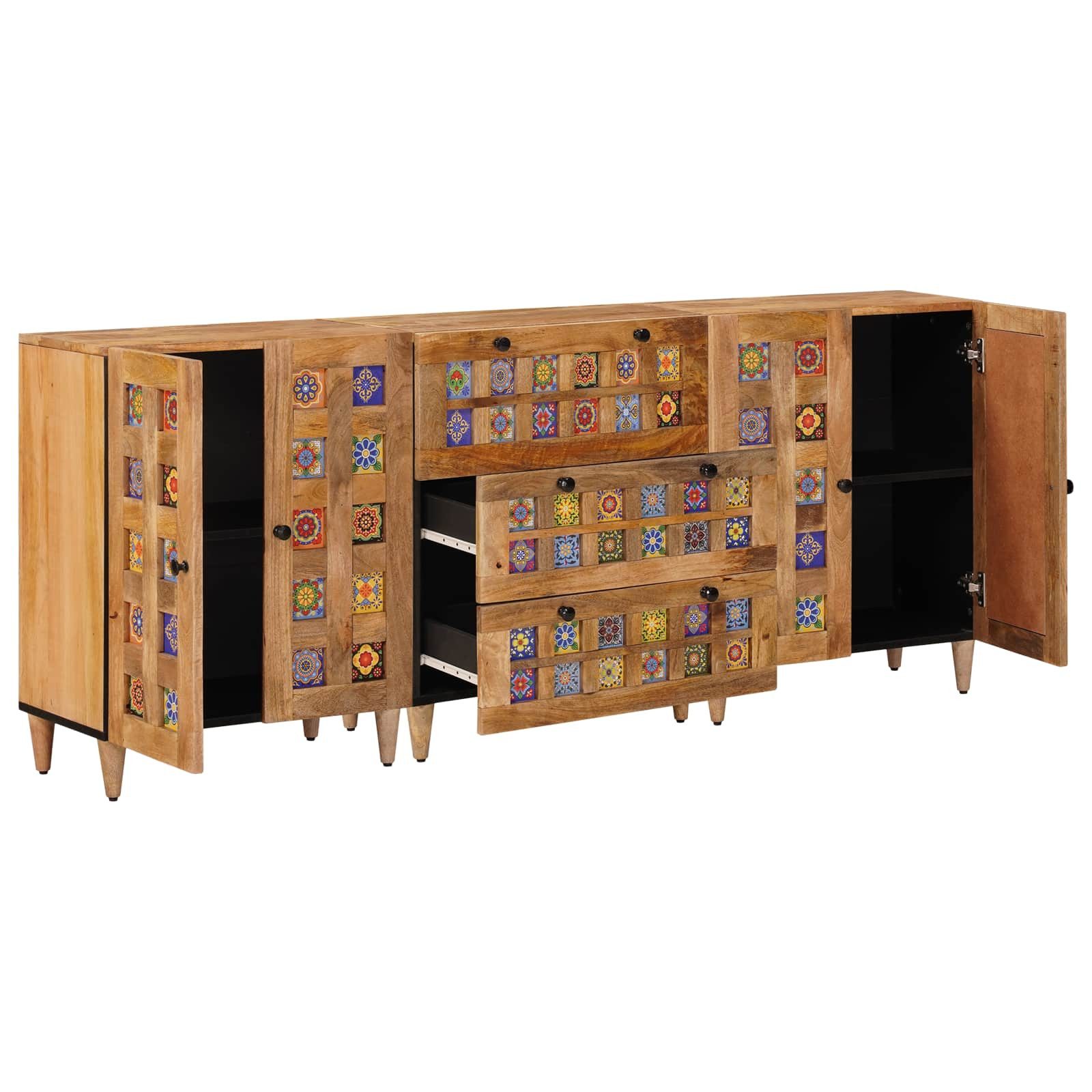 vidaXL Schranksystem Sideboard 3 Stk. 60 x 33,5 x 75 cm Massivholz Natur (3-St)