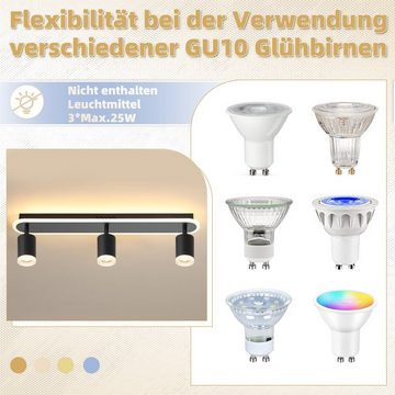 ZMH Deckenstrahler Schwarz/Weiß 3 Flammig Deckenlampe 16W Metall für Schlafzimmer Flur, ohne Leuchtmittel, Schwenkbar 330°, GU10 Fassung, 16W LED-Streifen eingebettet