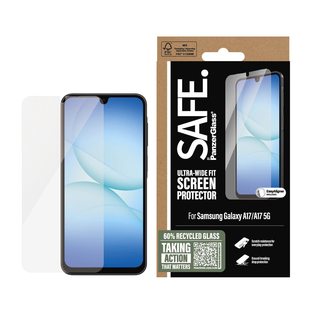 SAFE by PanzerGlass Displayschutzglas Ultra-Wide Fit Screen Protector für Samsung Galaxy A17, Samsung Galaxy A17 5G, Displayschutzfolie, Schutzfolie, Bildschirmschutz, kratz- & stoßfest