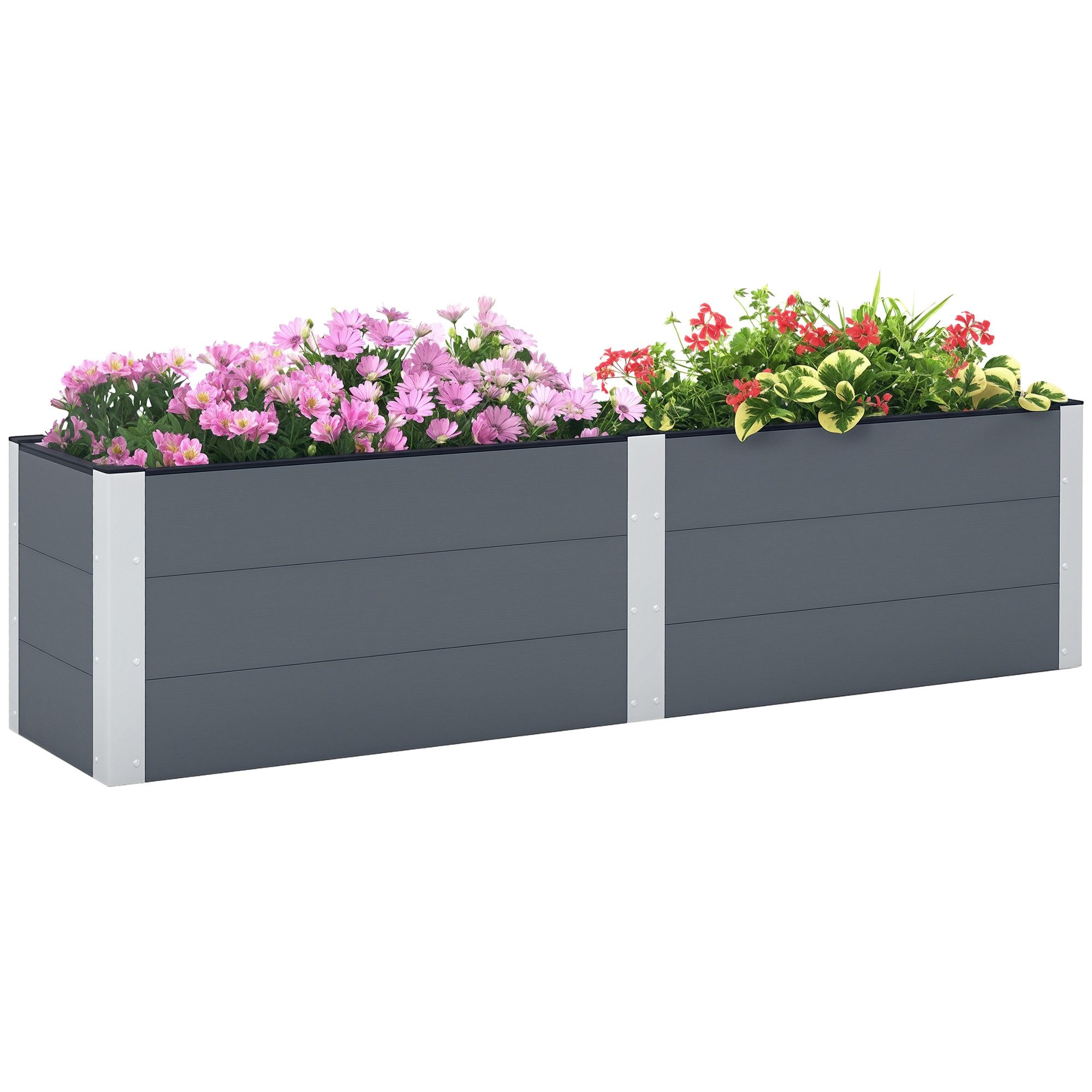 Outsunny Hochbeet Blumenkasten, Pflanzkasten, Gemüsebeet mit offenem Boden (Kräuterbeet, 1 St., Gartenbeet), für Garten, Balkon, Grau, 200 x 50 x 56 cm