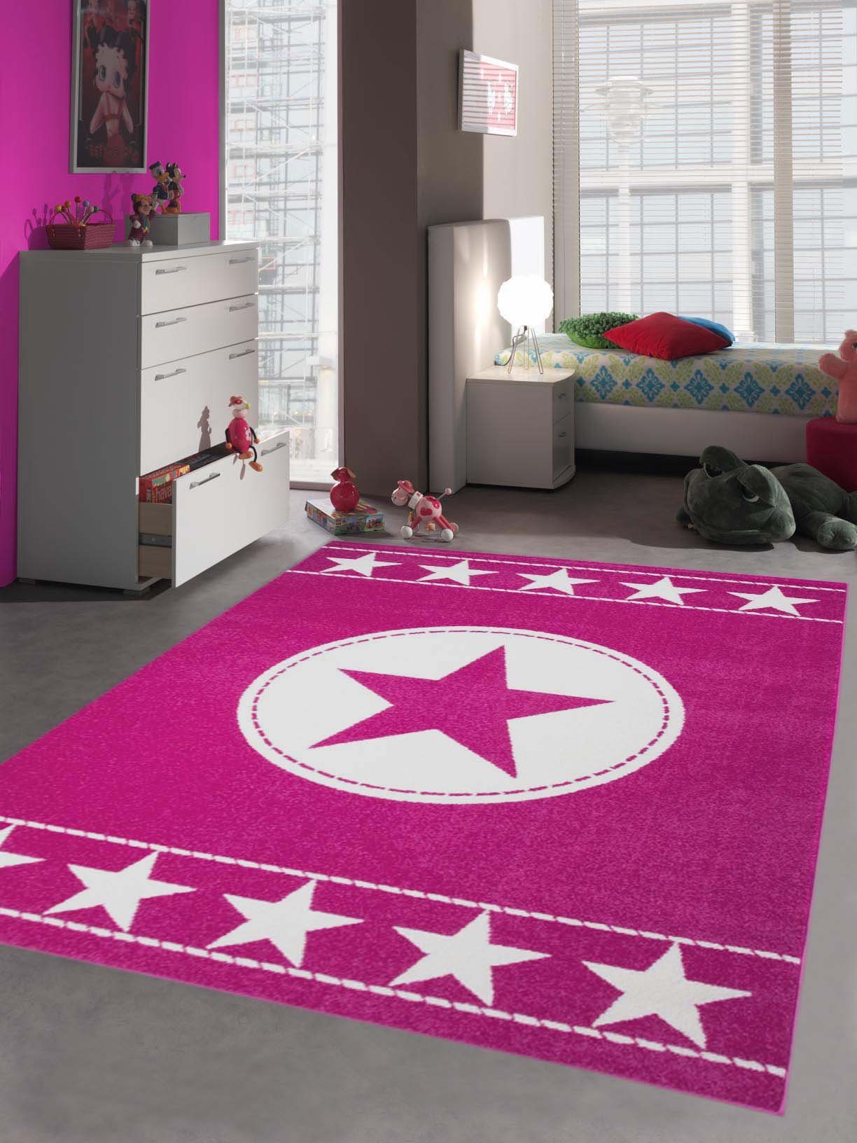 Kinderteppich Kinderteppich Spielteppich Kinderzimmer Teppich Sternteppich Sterne Pink Creme, Teppich-Traum, rechteckig, Höhe: 9 mm