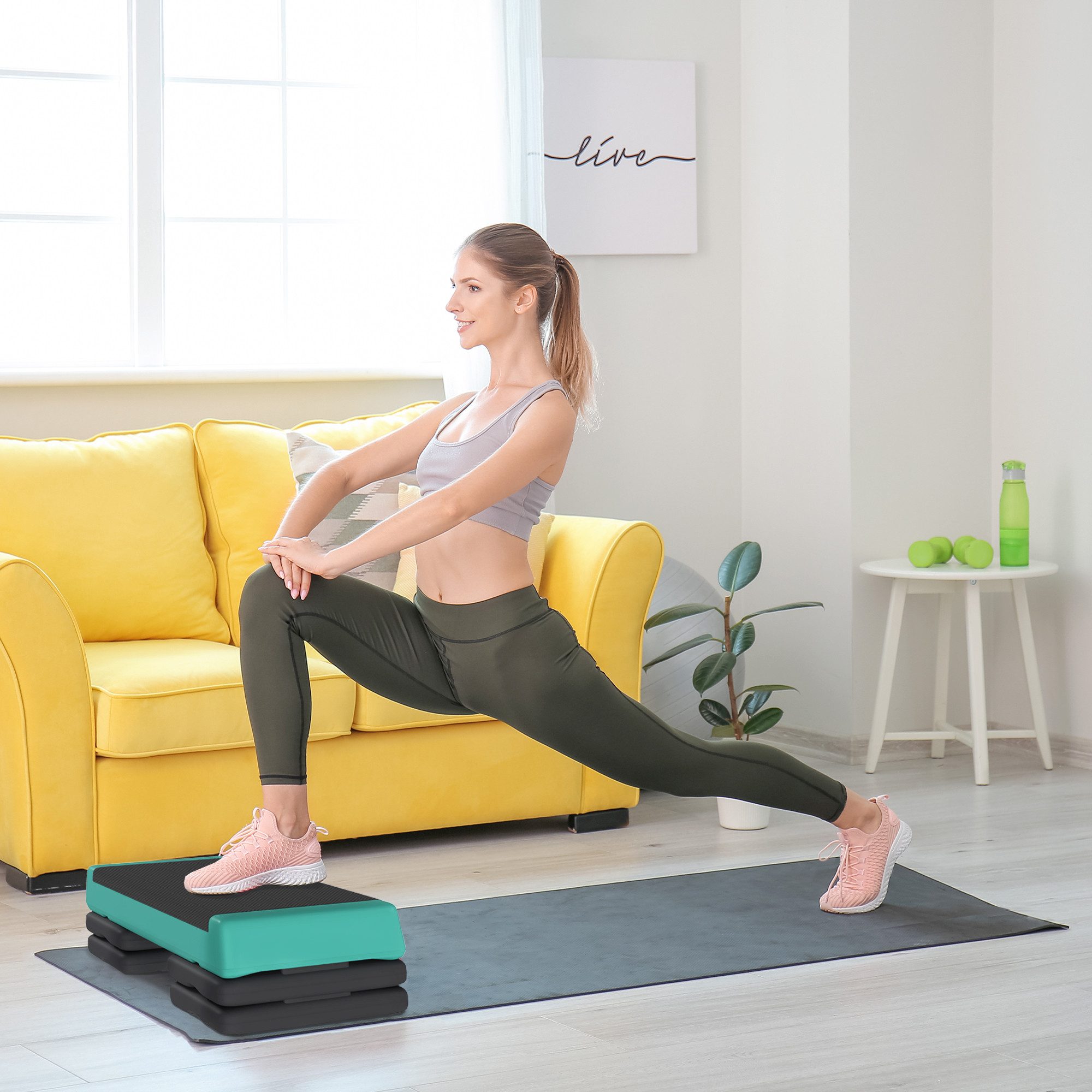 SPORTNOW Stepper Fitness Step Bench mit Anti-Rutsch-Matte Rutschfest (Fitness Aerobic Stepper, 1-tlg., Steppbrett), für Zuhause Fitnessstudio Büro Grün