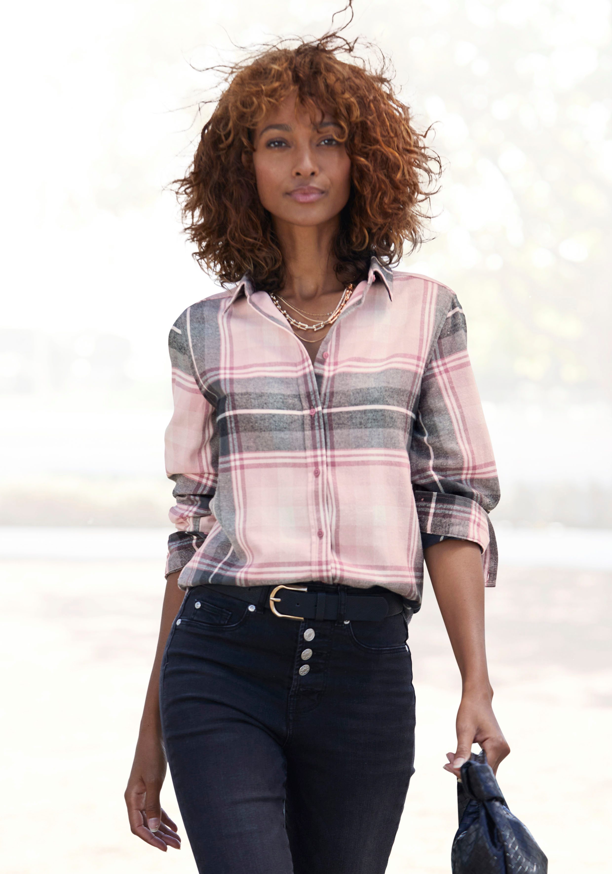 Buffalo Hemdbluse aus weichem Flanell mit Блузкиkragen, Flanellhemd, Karobluse