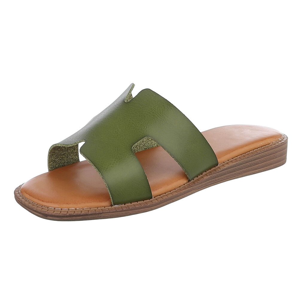 Ital-Design Modische Sandalen mit gepolsterter Sohle für Damen Pantolette (91409198) Keilabsatz/Wedge Pantoletten in Grün