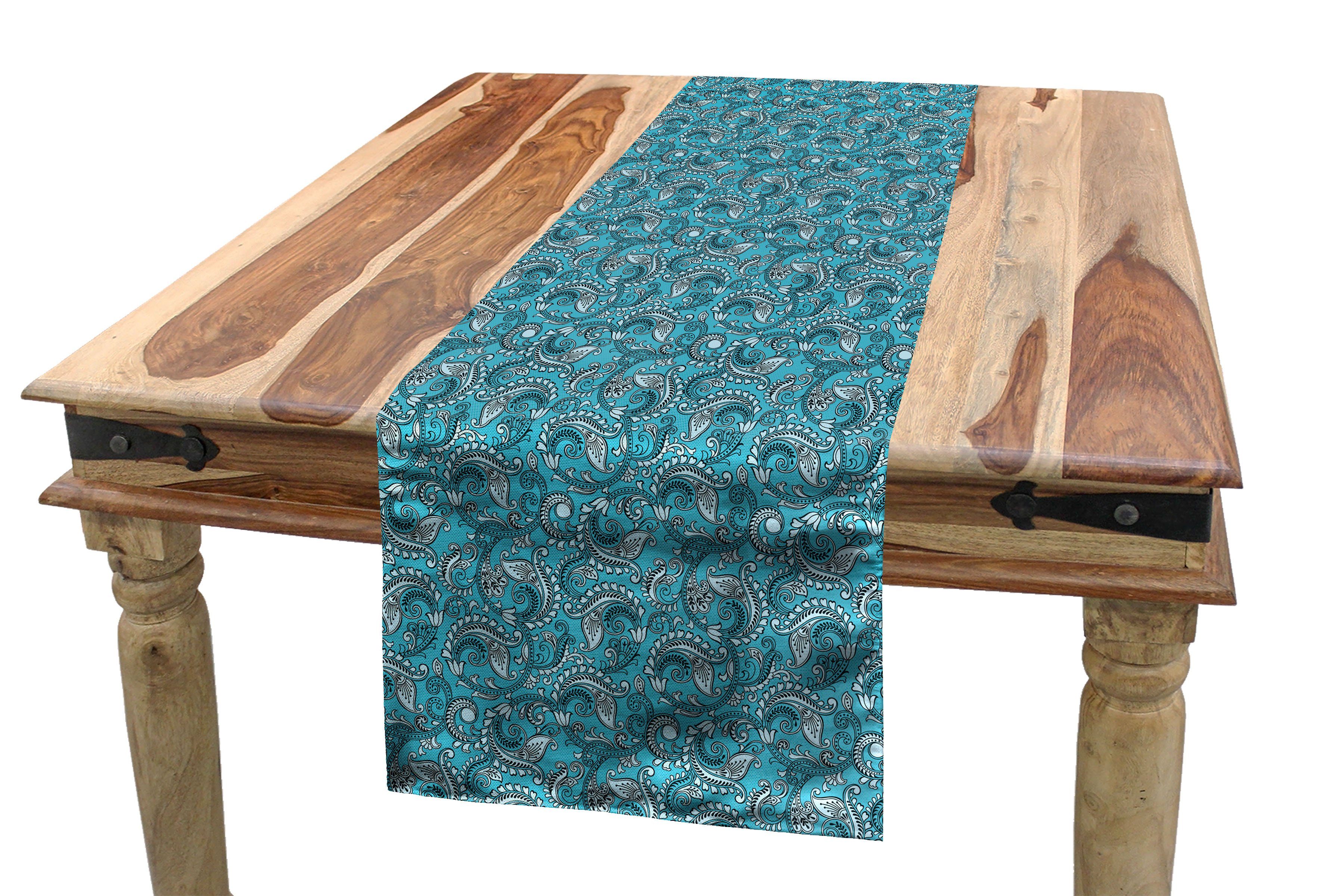 Esszimmer Tischläufer, Kurvige Dekorativer Ornaments Tischläufer Küche Abakuhaus blau Leave Rechteckiger Paisley