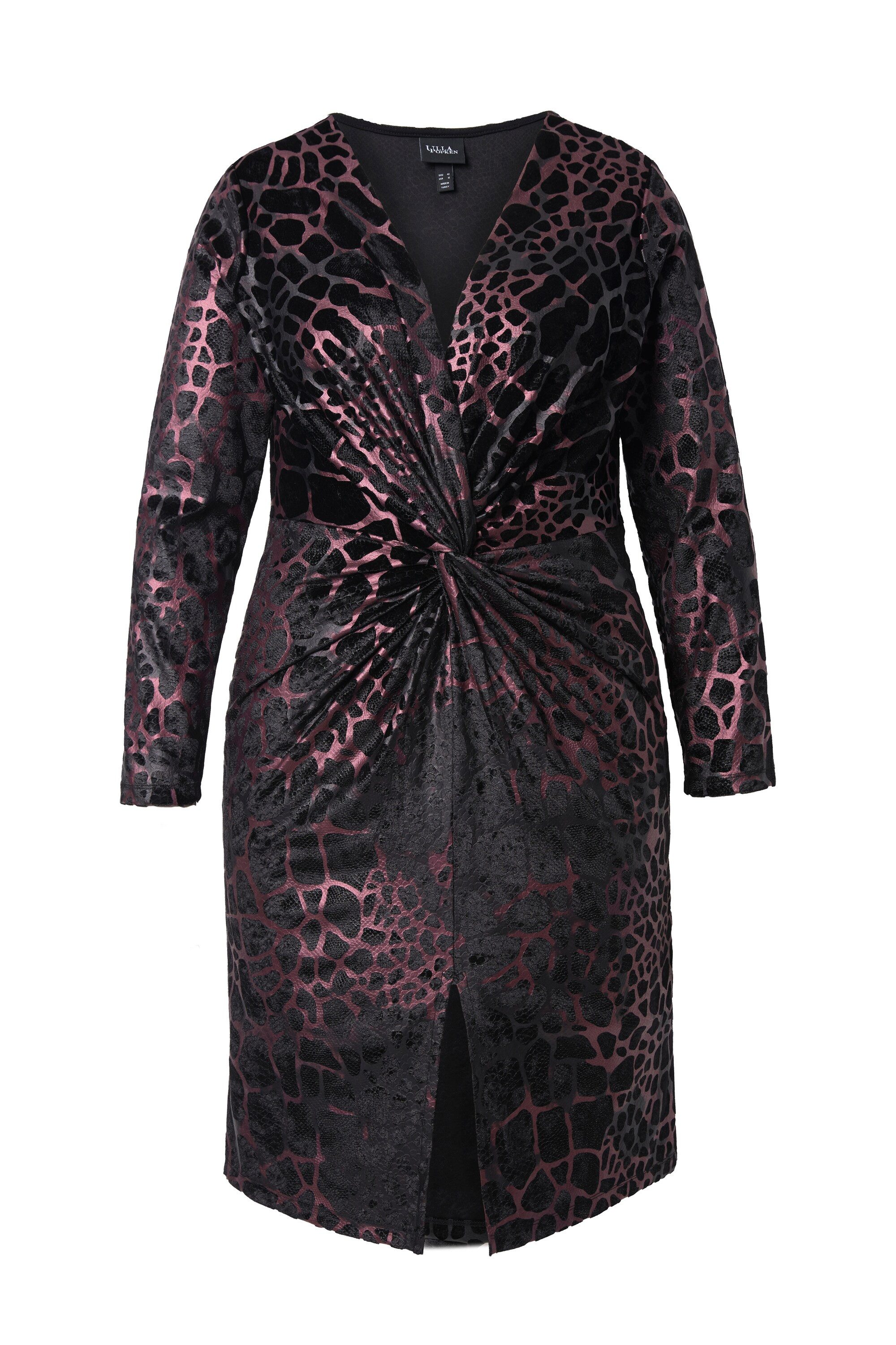 Ulla Popken Minikleid Jerseykleid Animal-Flockdruck V-Ausschnitt Langarm günstig online kaufen