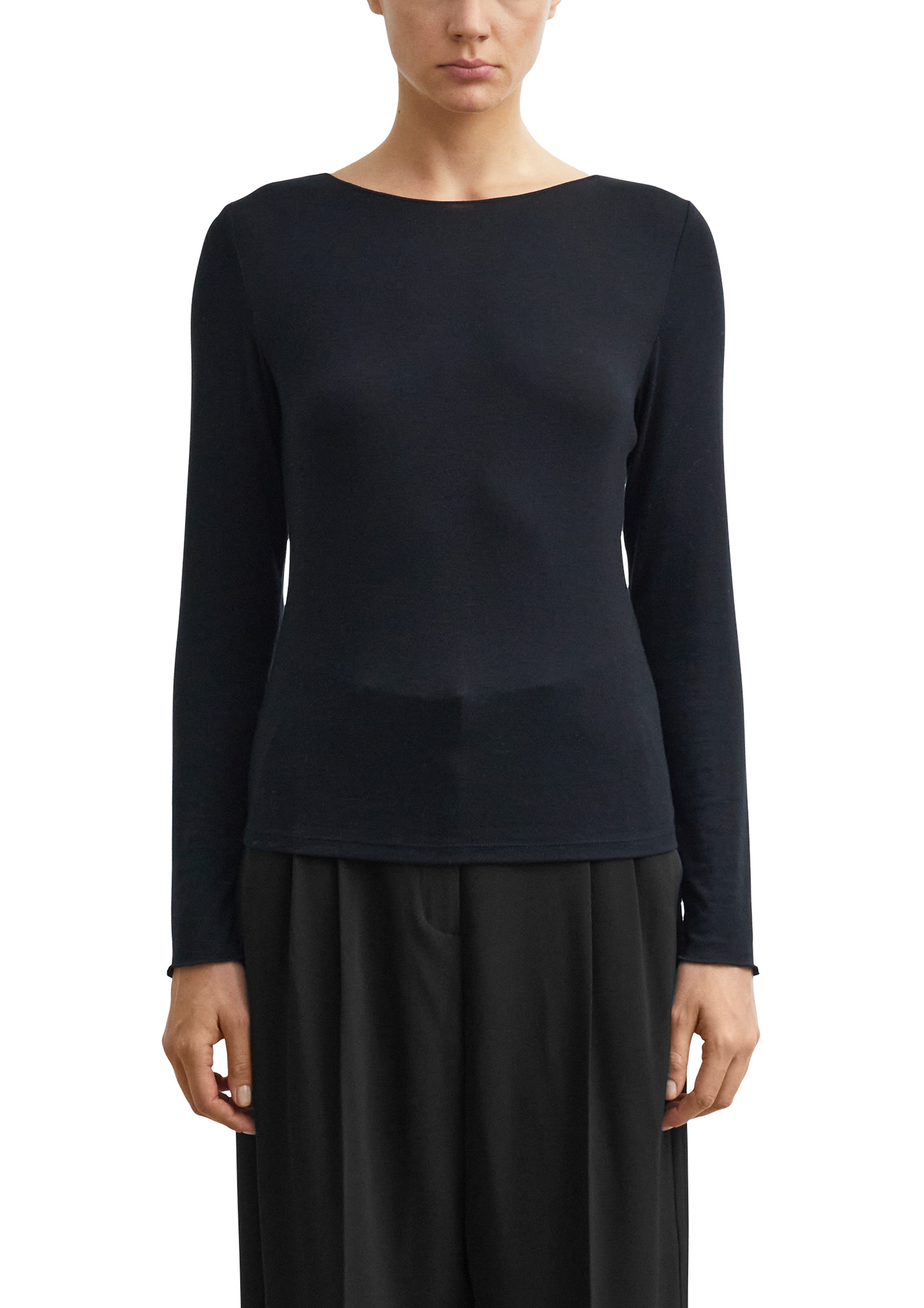 comma Langarmshirt mit U-Boot-Ausschnitt / leicht transparent