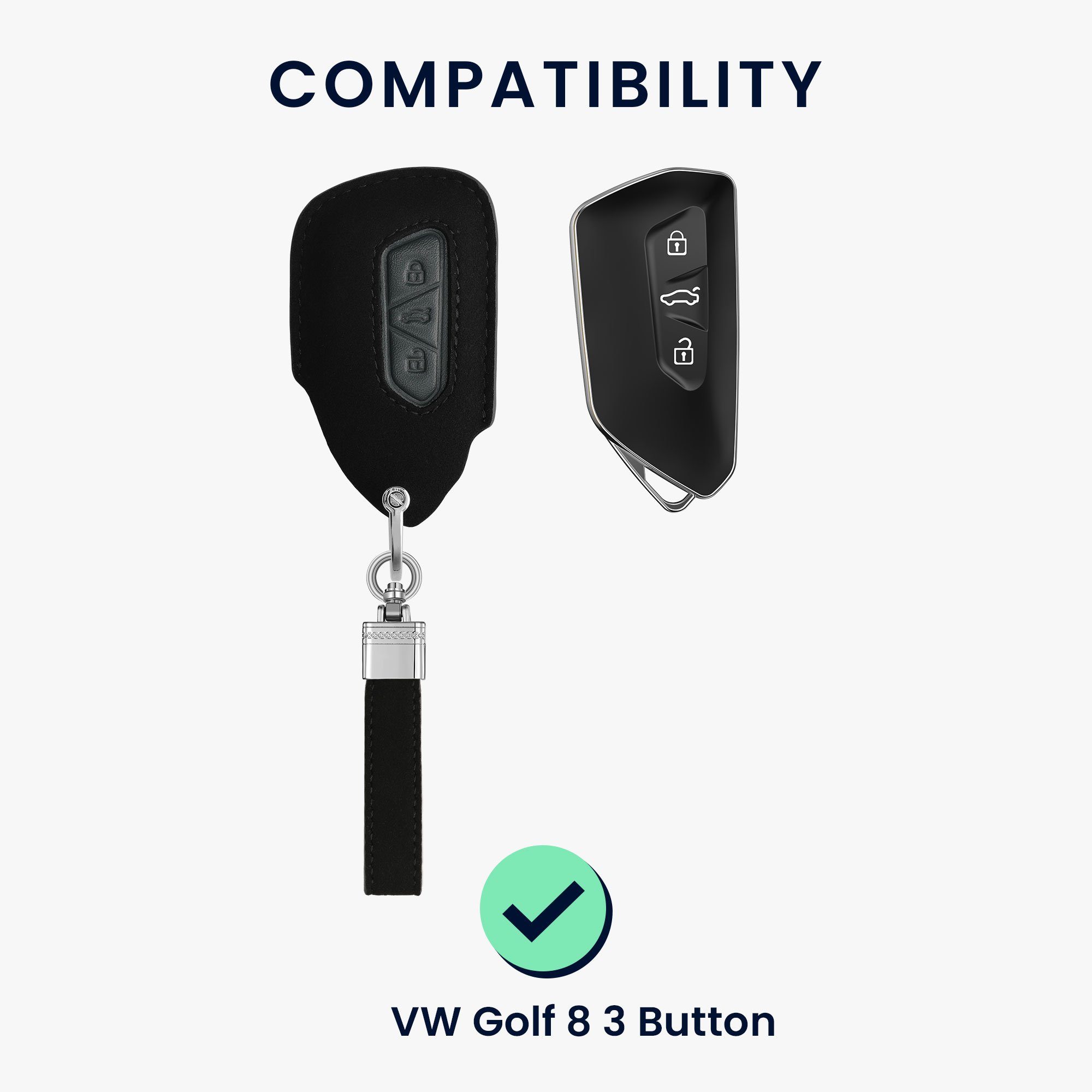 kwmobile Schlüsseltasche Case Schlüssel Golf in Schwarz 8, Hülle Kunstleder VW Autoschlüssel Cover Grau für Schlüsselhülle 