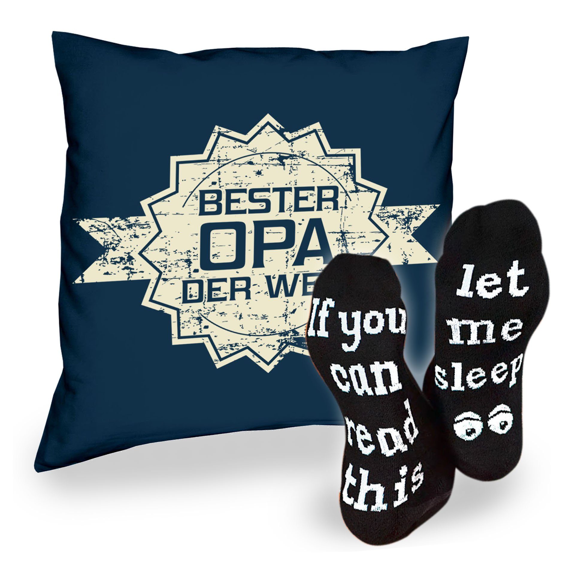 Sleep, Bester & Opa Dekokissen Socken der navy-blau Stern Soreso® Kissen Welt Sprüche Geschenkidee Weihnachtsgeschenk
