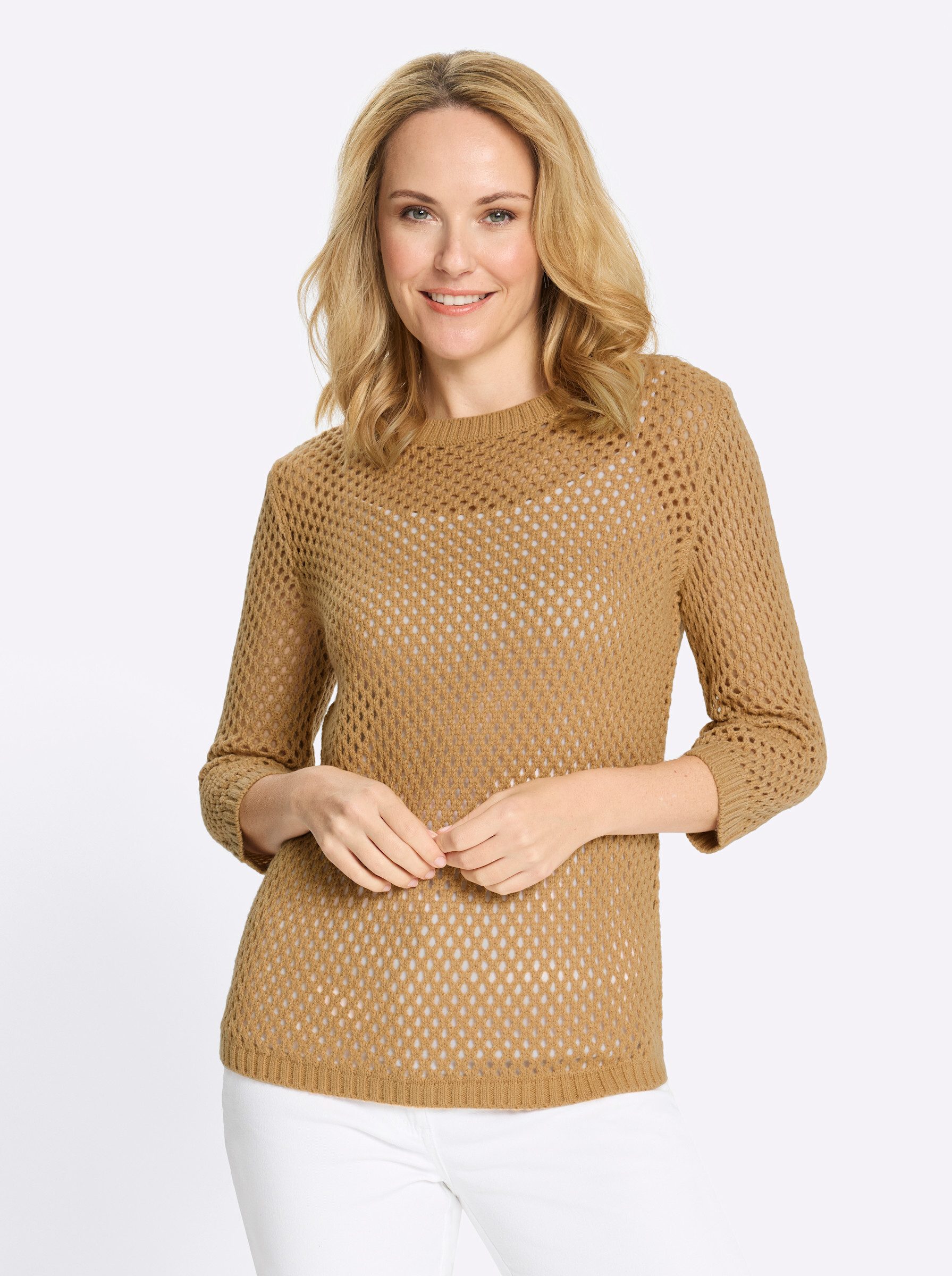 Strickpullover Ajour-Pullover 3/4-Arm Ajour