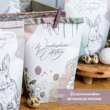 PAPIERDRACHEN Osternest 12 bedruckte Geschenktüten zu Ostern - mit Holzklammern