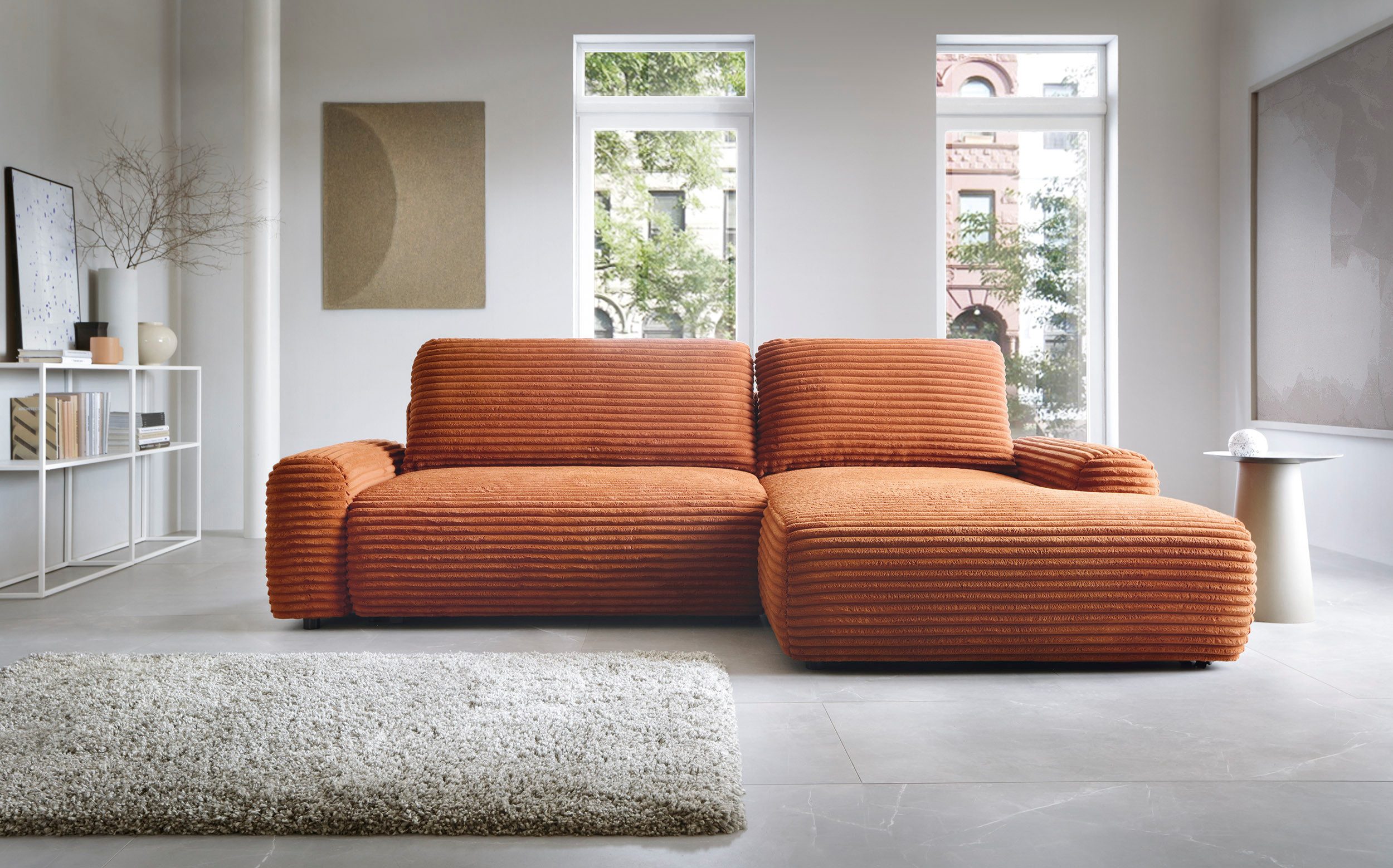 Goldstoff Ecksofa mit Schlaffunktion und Bettkasten, günstig online kaufen