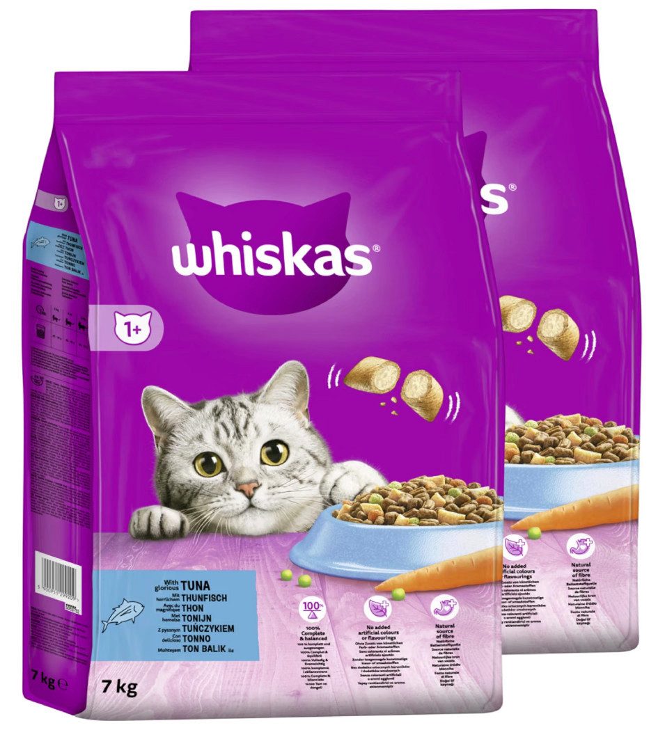 Whiskas WHISKAS® Beutel Trocken 1+ mit Thunfisch 2 x 7kg, Trockenfutter für: Katze
