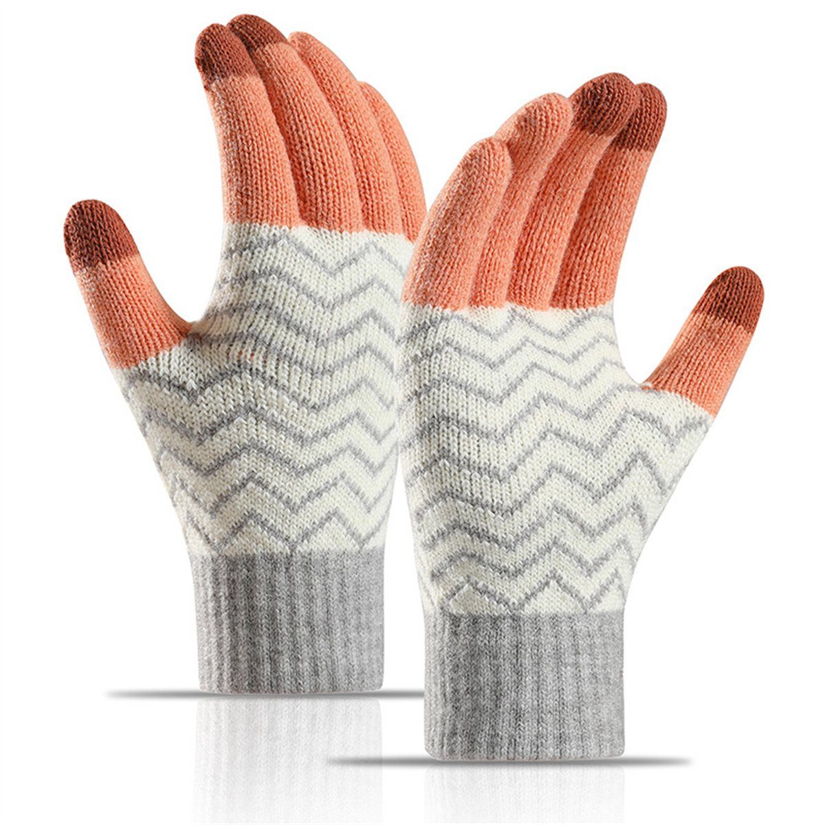 carefully selected Strickhandschuhe Warme Winter-Strickhandschuhe mit Farbblockierung und Touchscreen grauorange