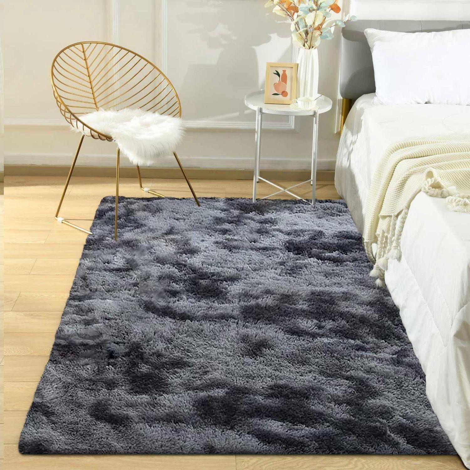LuxusKollektion Hochflor-Teppich Grauer Shaggy Teppich 80x120 cm, rechteckig, Höhe: 40 mm