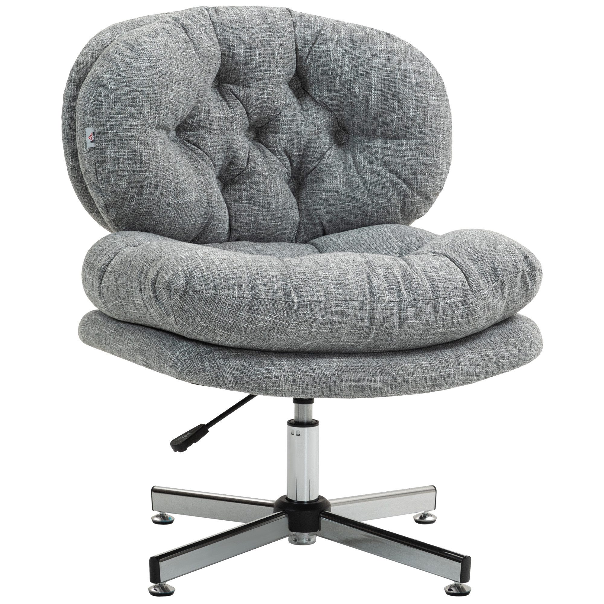 HOMCOM Bürostuhl Schreibtischstuhl breite Sitzfläche, Schneidersitz-Stuhl ergonomisch (Drehstuhl, 1 St), mit Leinenoptik, für Home-Office, Grau – Bild 2 von 5