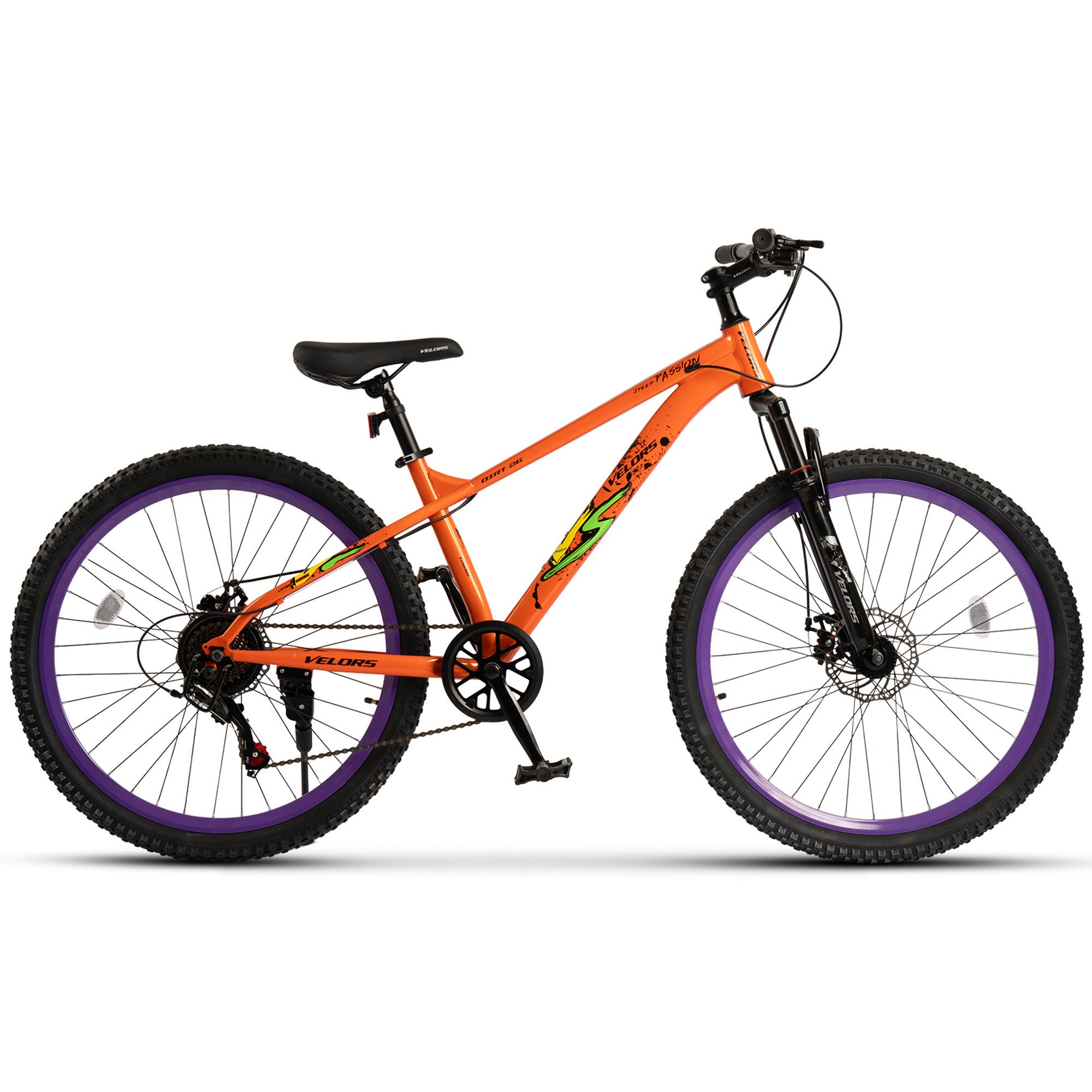 Velors Mountainbike 26 Zoll Fahrrad für Herren Damen, Mädchen und Jungen, 7 Gang Shimano, Kettenschaltung, Dirt Jump Bike Jugendfahrrad MTB Hardtail Fahrrad