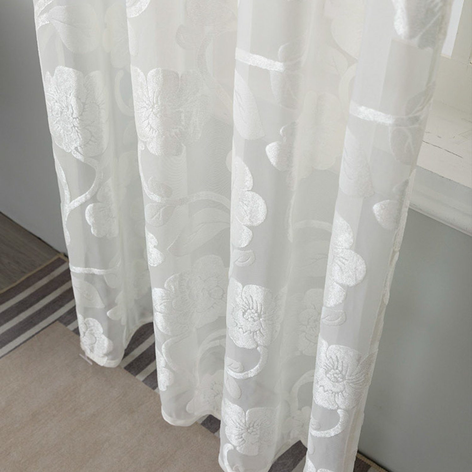 Gardine, HOMEIDEAS, Stangendurchzug (2 polyester, Lily St), Muster Weiß halbtransparent