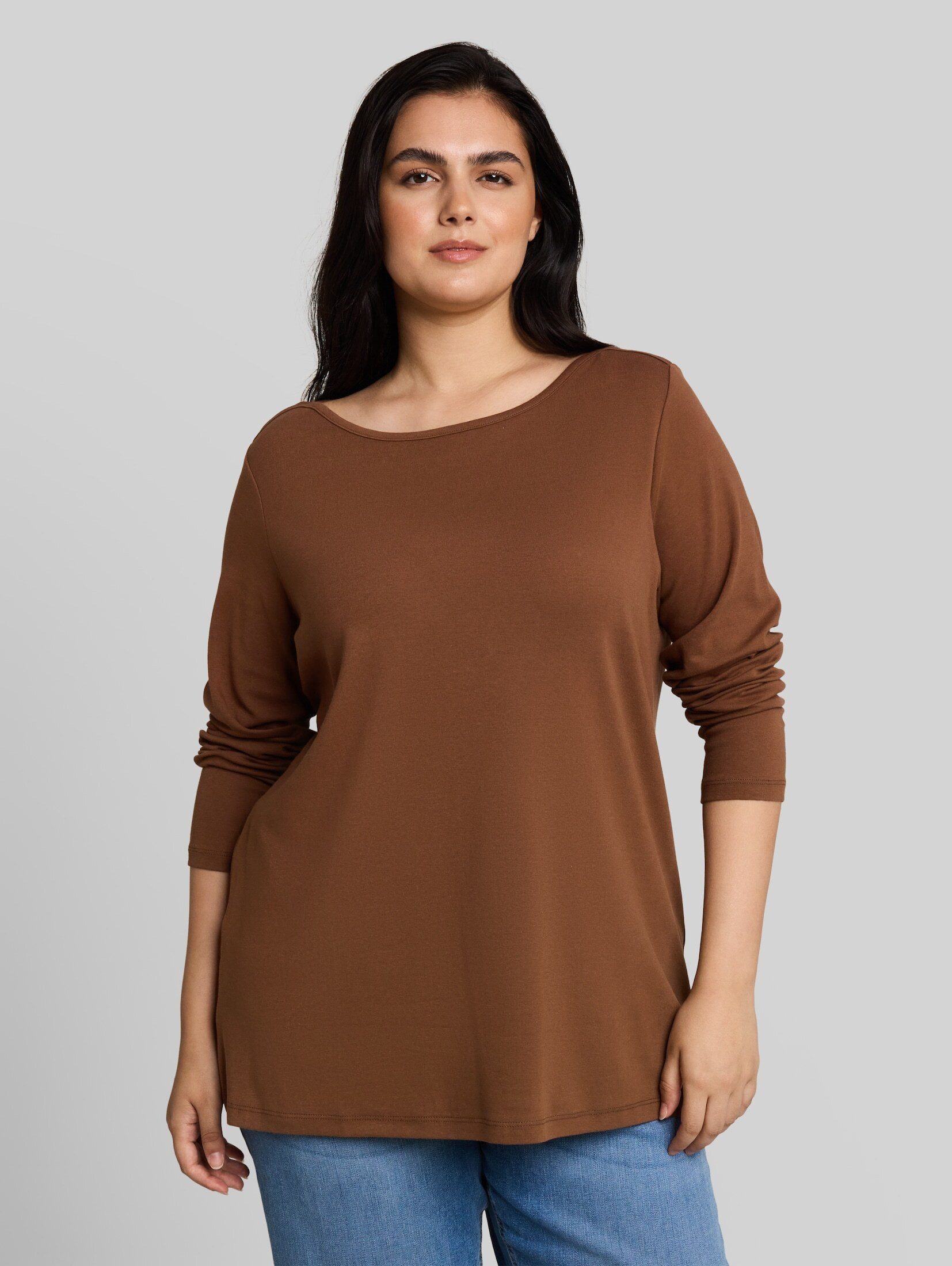 TOM TAILOR PLUS Langarmshirt T-Shirt (im Einserpack) Plus Size - Slim Fit Langarmshirt mit U-Boot-Ausschnitt
