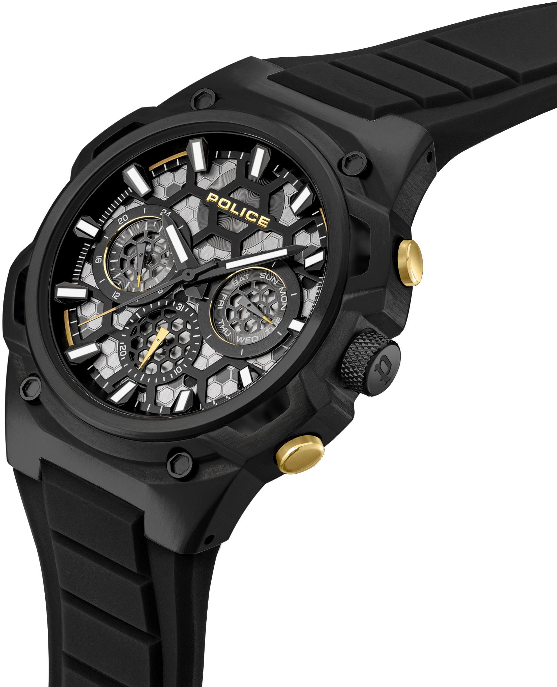 Police Multifunktionsuhr CHALLANGER PEWGQ0071901, Quarzuhr, Armbanduhr, Herrenuhr, Silikonarmband, analog
