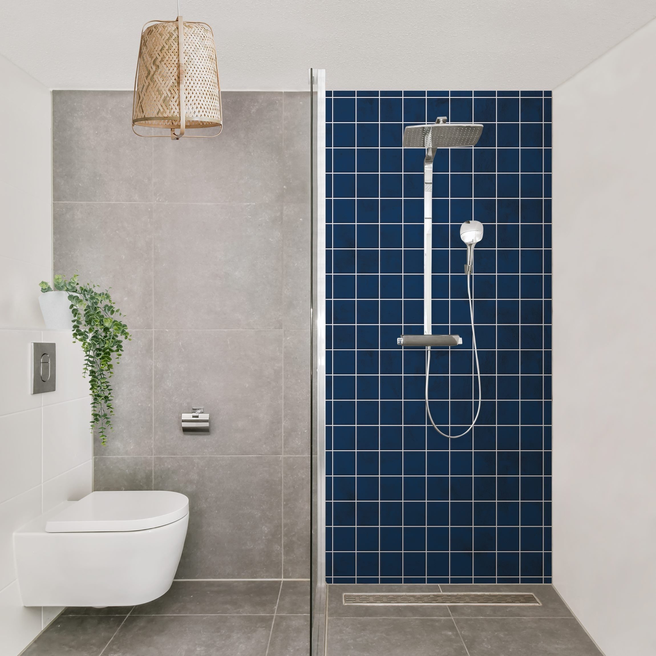 Thumbnail - Bilderdepot24 Badrückwand Fliesenoptik blau Duschrückwand ohne Bohren Dusche, (Hartfolie matt » Selbstklebend PREMIUM 0,...