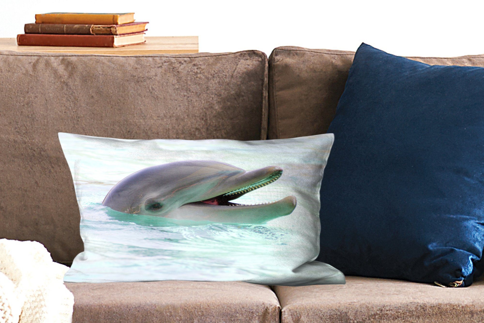 Dekoration, Füllung, - Schlafzimmer - Delfin Wasser Meer, Zierkissen, mit Wohzimmer Dekokissen Dekokissen MuchoWow
