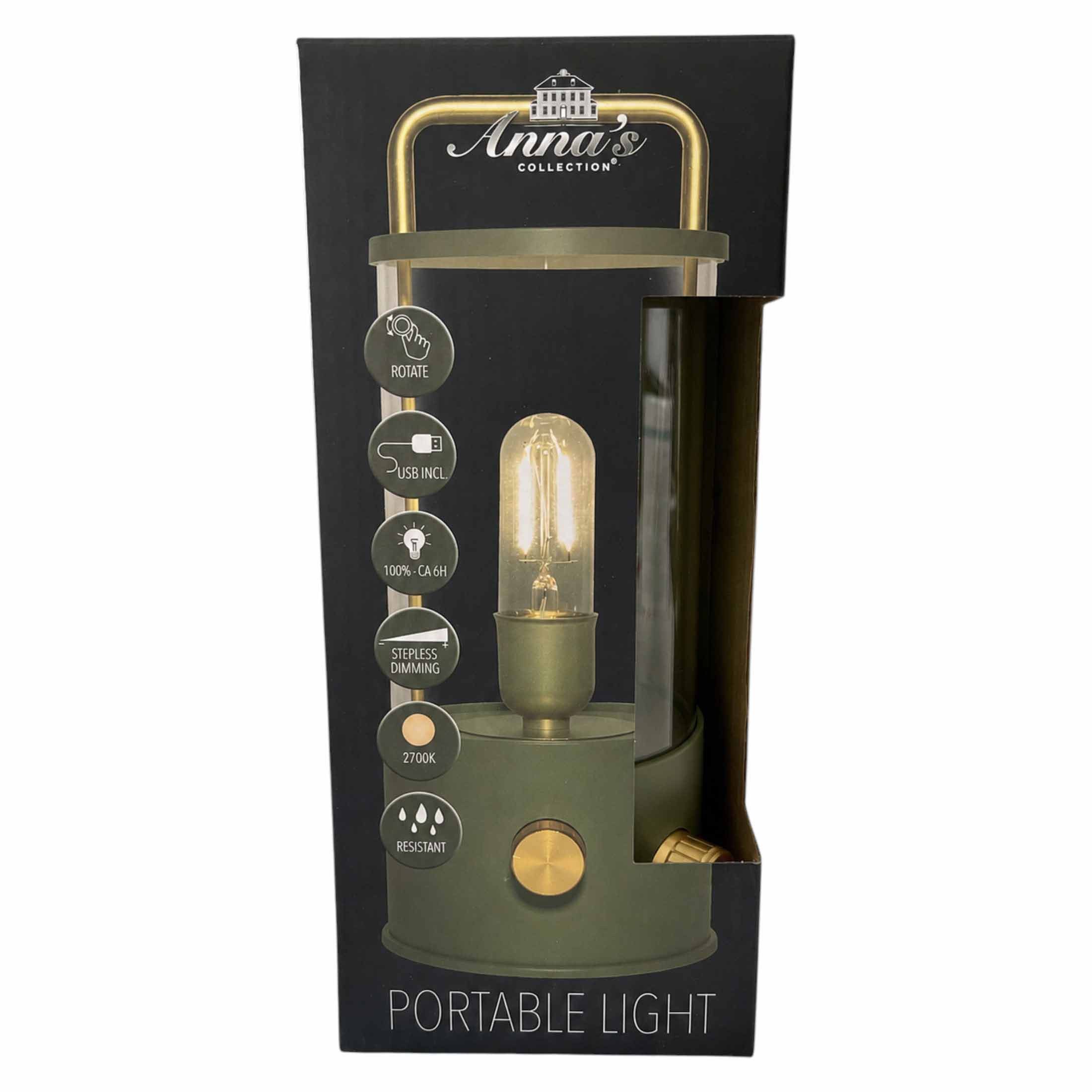 Coen Bakker Deco BV LED Tischleuchte Portable Light, Dimmfunktion, LED, warmweiß, USB dimmbar oliv grün 11x26cm aufladbar warmweiß