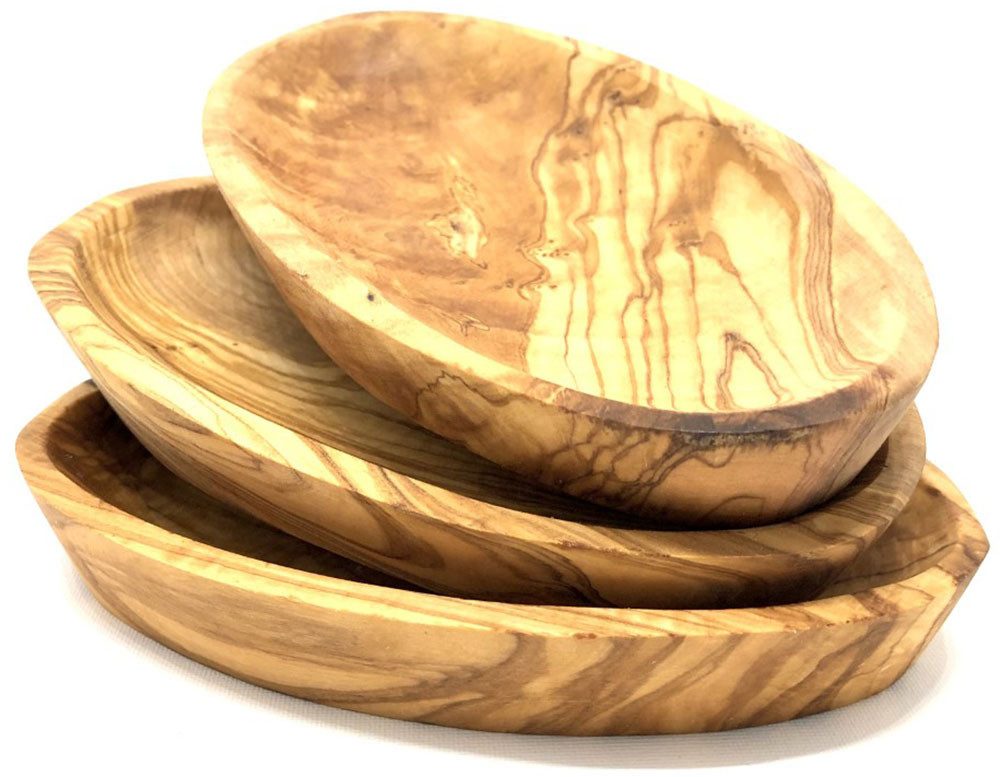 Olivenholz-erleben Dipschale oval aus edlem naturbelassenem Olivenholz, Massivholz, (Set, 3-tlg), Einzigartige Maserung, jede Schale ein Unikat, leichte Reinigung