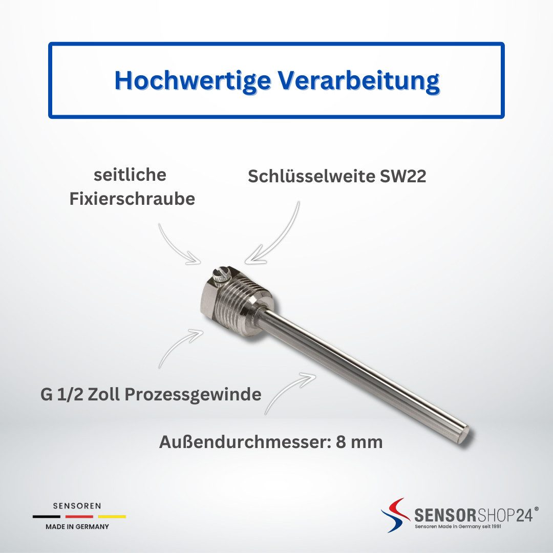 Sensorshop24 Sensor Tauchhülse aus Messing für Kabelfühler Tauchfühler