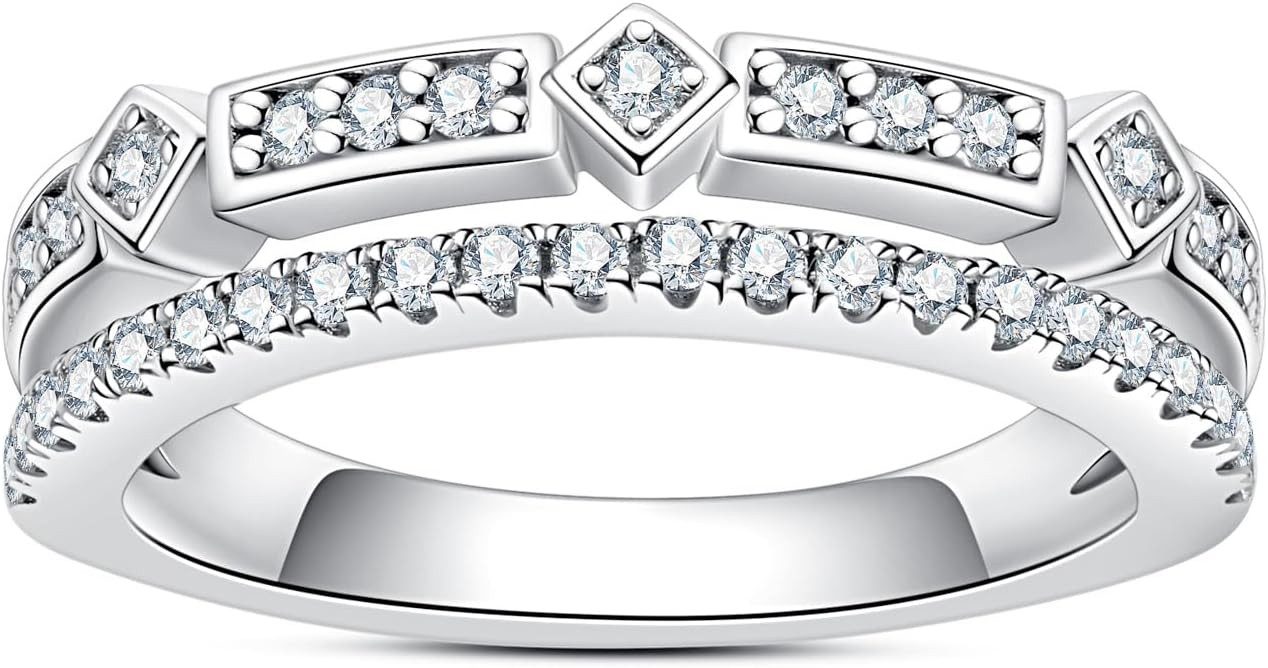 Diamantring 14 Karat Diamantring, stapelbarer Doppelbandring