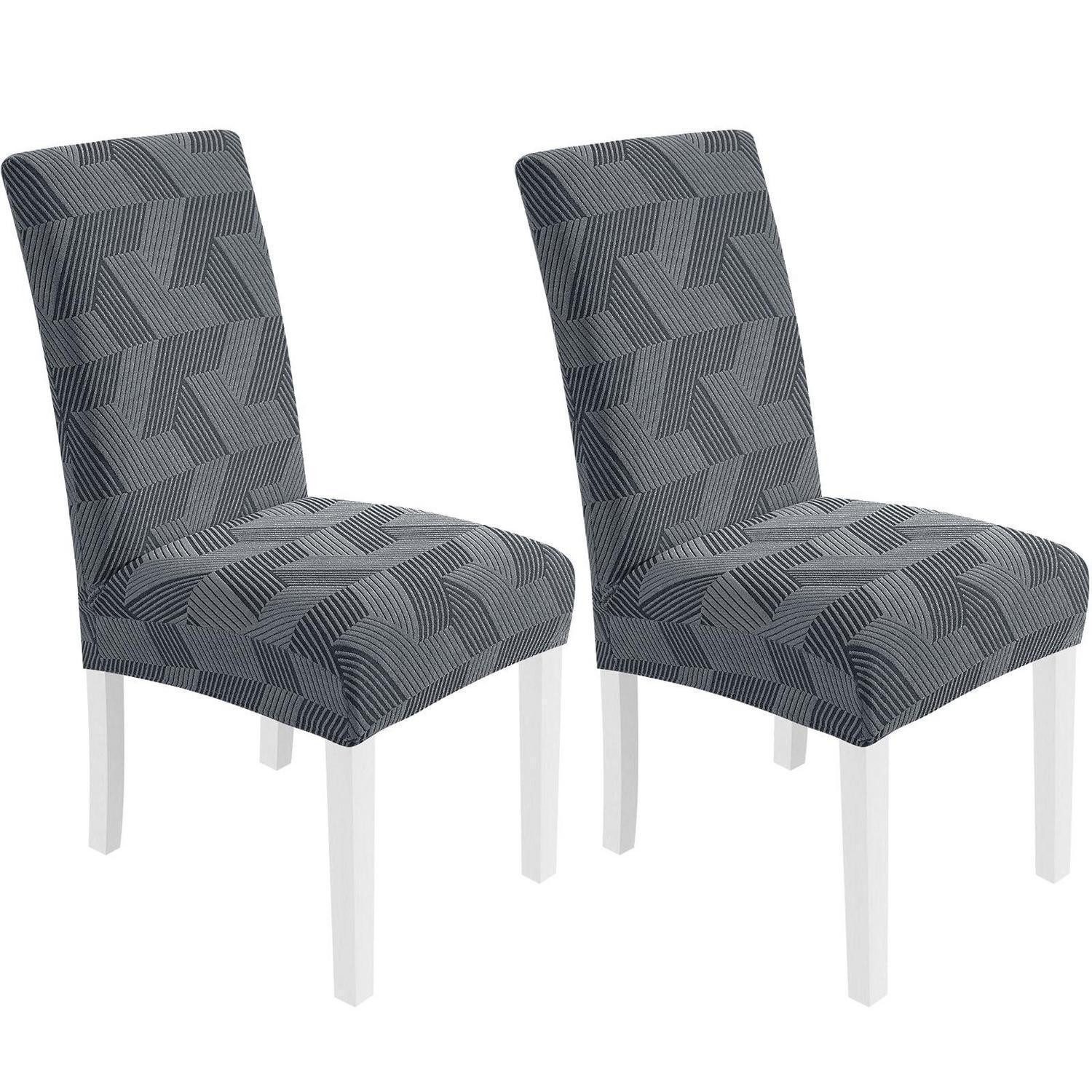 LuxusKollektion Stuhlhusse Stuhlhussen Stretch 2er Set Elastisch Hochlehner Hellgrau 2er Set, Stuhlbezug