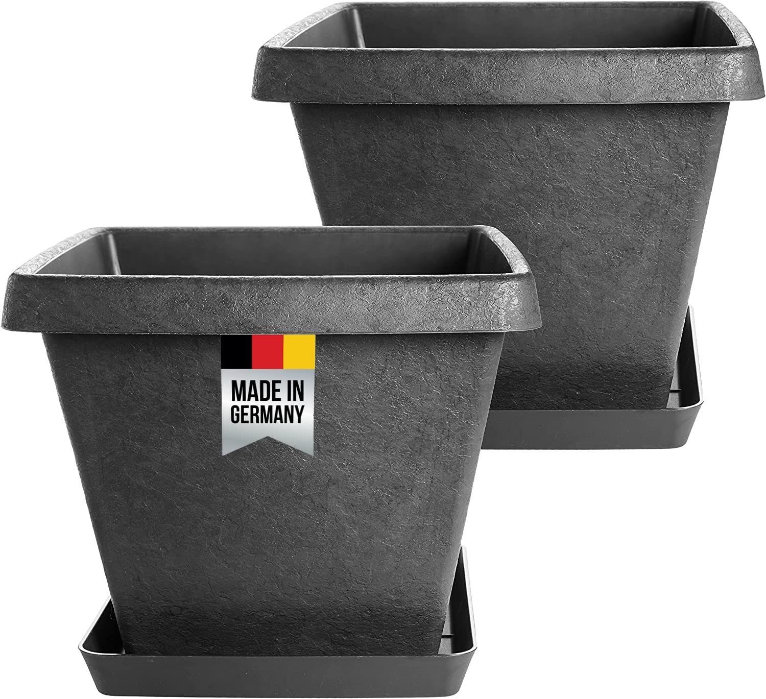 Centi Pflanzkübel Blumenkübel, Pflanzkübel eckig und Untersetzer (Set, 2  St., 34x34 cm, Farbe: anthrazit, Made in Germany), Pflanztopf, innovatives  Stone-Design, extra stabil