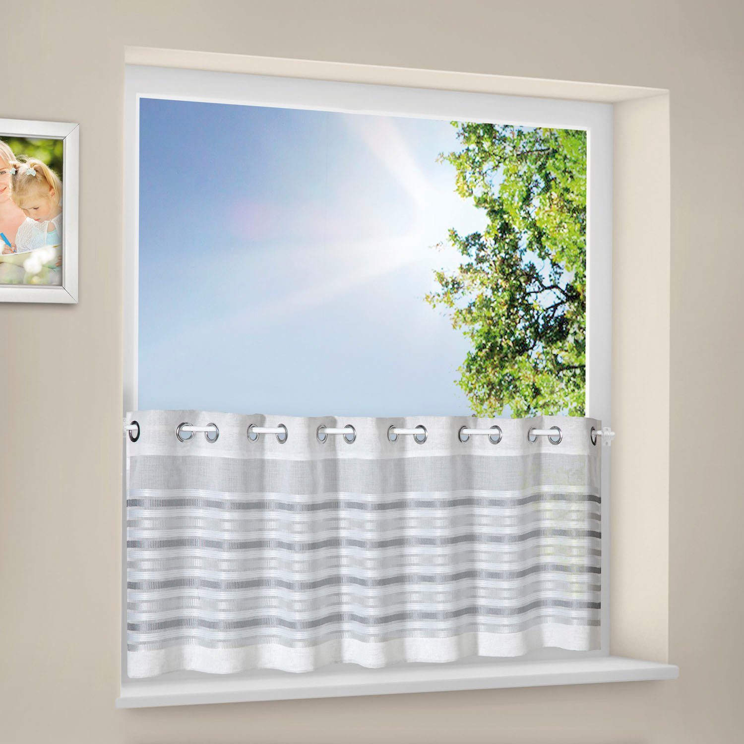 Gerster Scheibengardine Heiko (1 St), Ösen, halbtransparent, HxB: 50x150, mit modernem Streifen Design