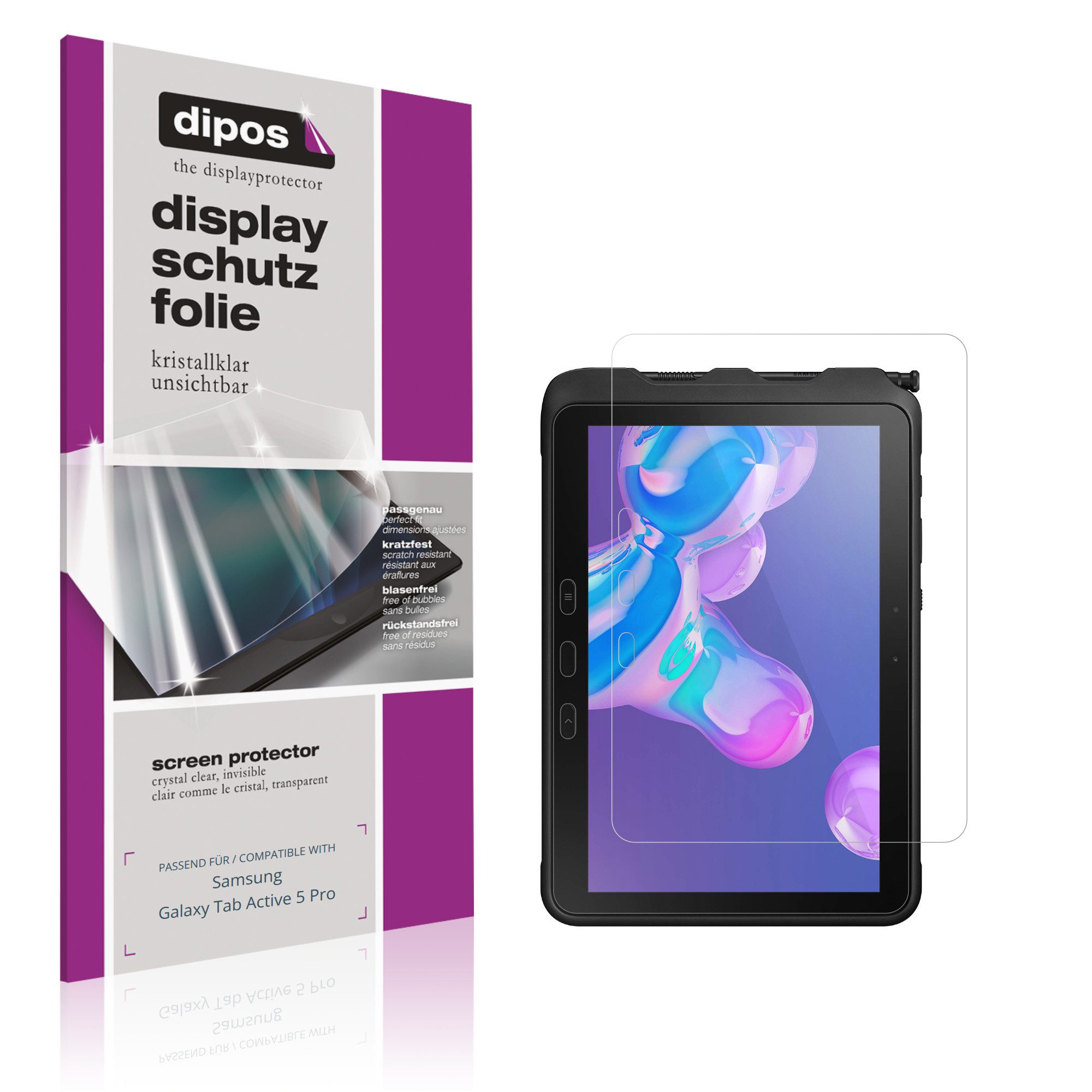 dipos Displayschutzfolie Schutzfolie für Samsung Galaxy Tab Active 5 Pro, 2 Stück, Displayschutz Schutz Folie Made in Germany