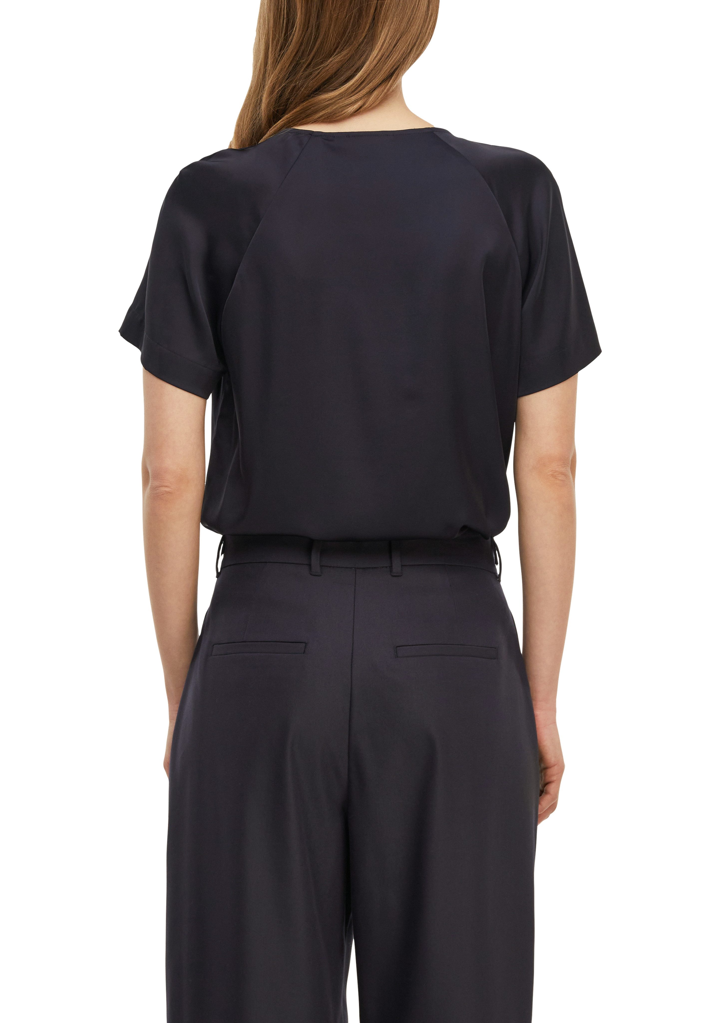 comma Kurzarmbluse Sommerbluse mit gerafftem Rundhals