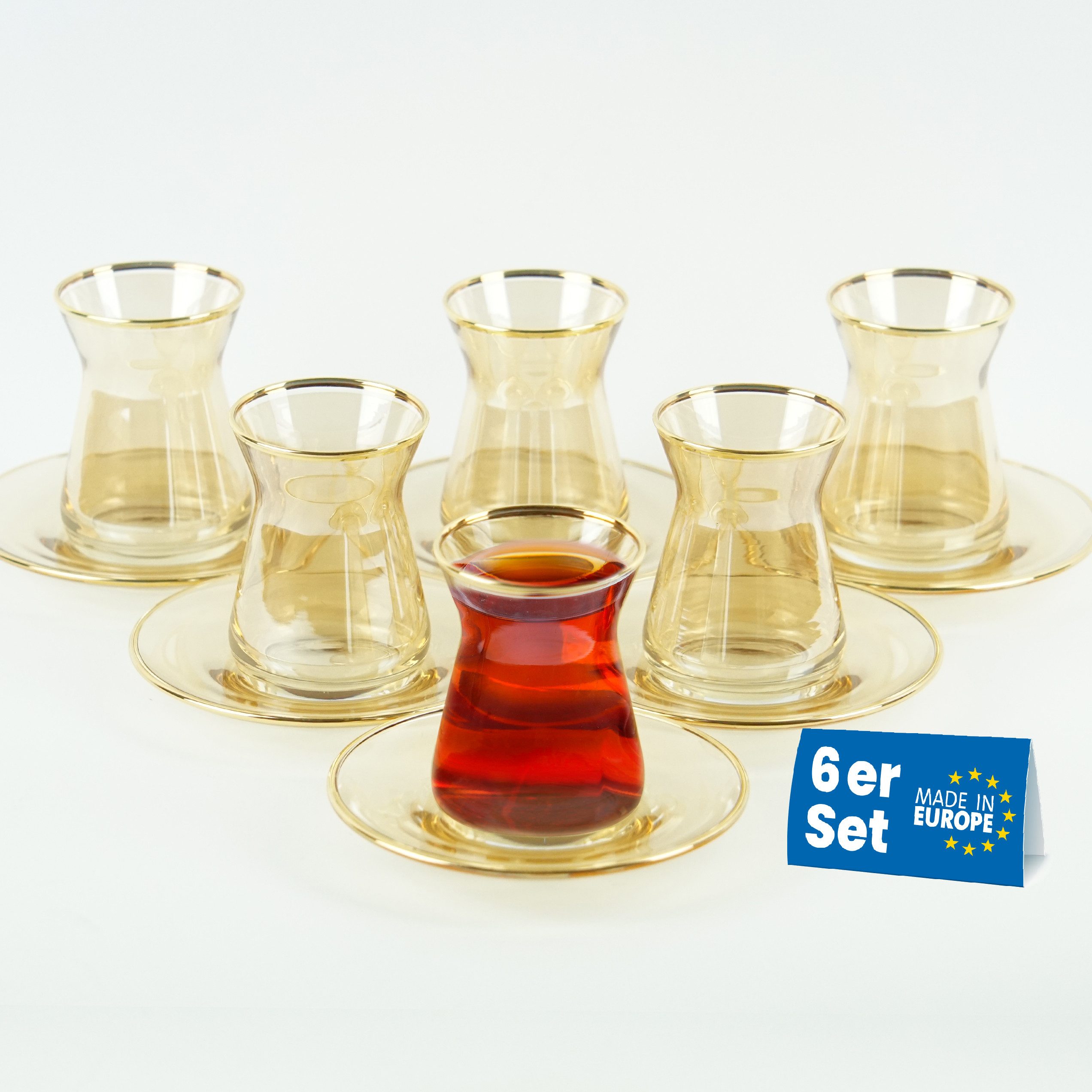 Lyros Teeglas & Untersetzer, Handverarbeitet, Türkische Teegläser, Cay Bardagi