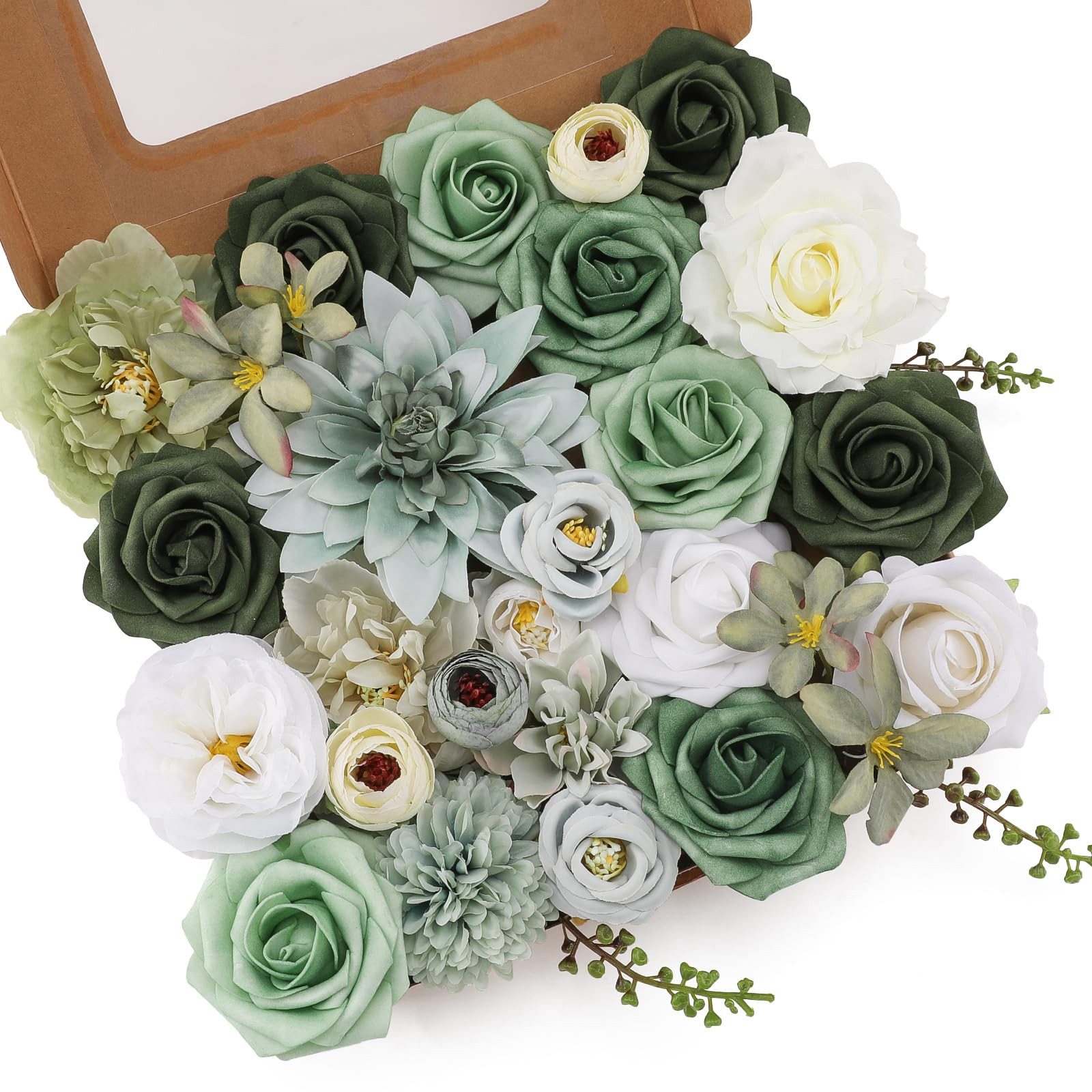 Kunstblume Künstliche Blumen Set, Seidenblumen Mix mit Dahlien & Rosen, Diwzbyn, Blumenstiele für DIY, Hochzeiten, Tischdeko & Wohndeko