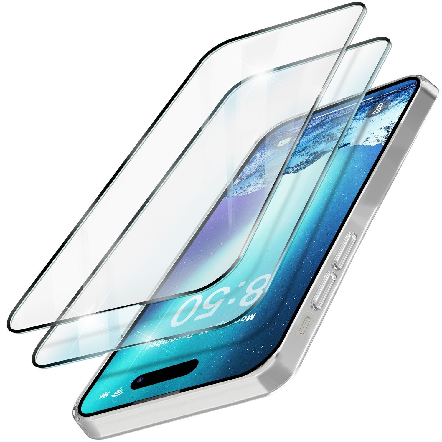 Nalia Schutzfolie Apple iPhone 15 Plus, 2x Display Schutzglas & 1x  Schablone / gehärtete Glasfolie / 9H Schutz