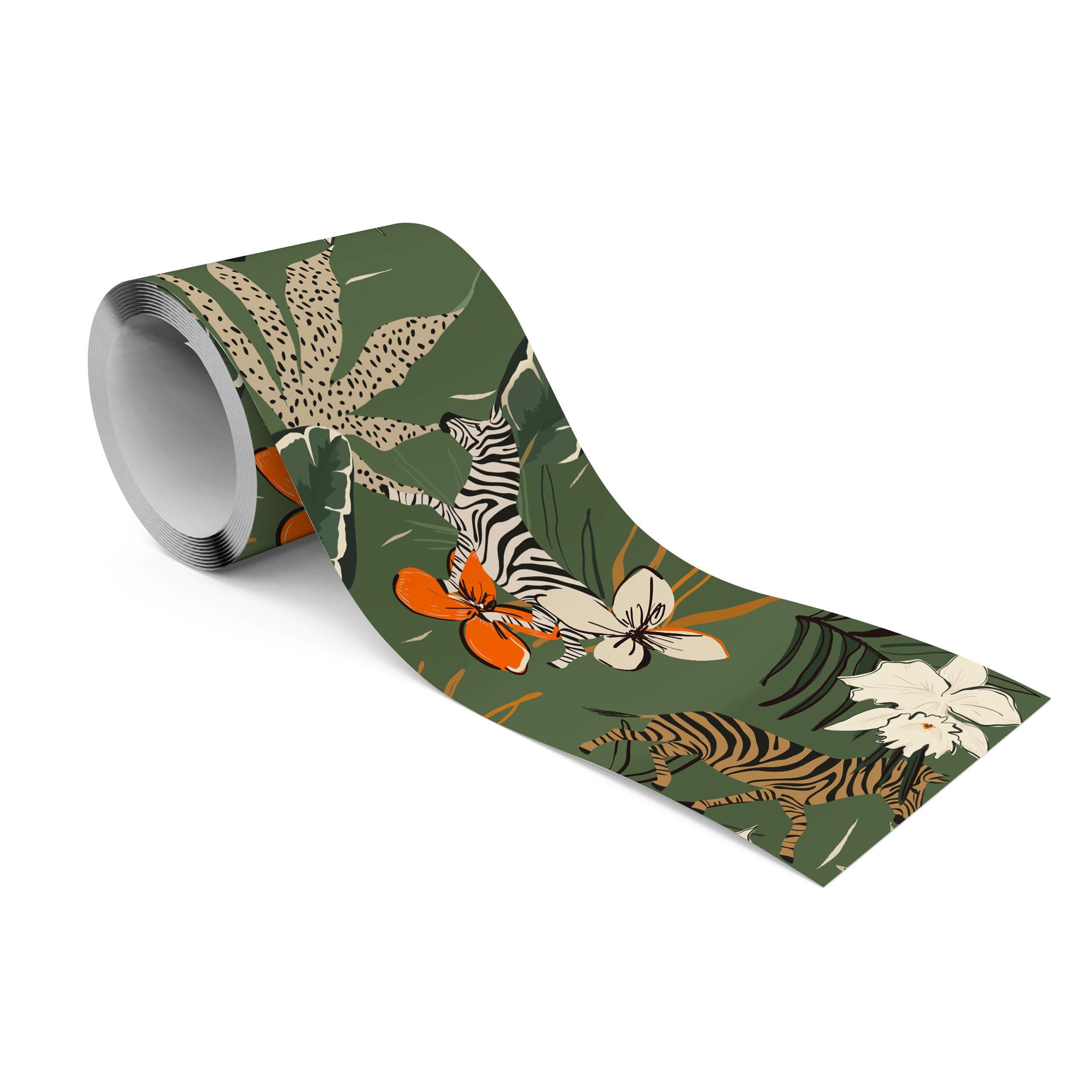 Muralo Bordüre Wandbordüre selbstklebend Abstrakt – Tapetenbordüre Wohnzimmer Büro, grafisch, Tropische Blumen, 10 x 300 cm, abriebfest, abwischbar
