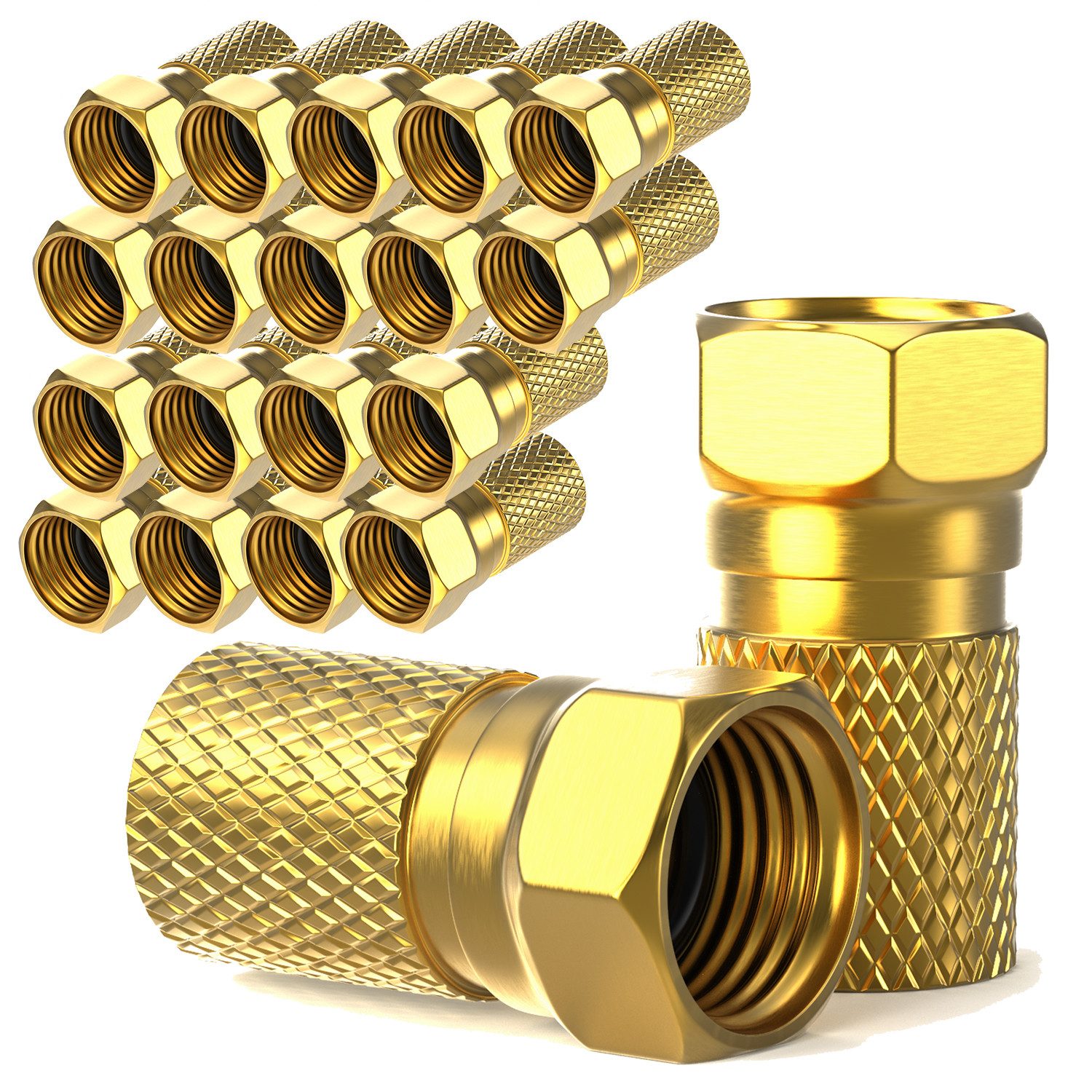 RedStar24 Kabelverbinder-Sortiment F-Stecker vergoldet 20 Stück