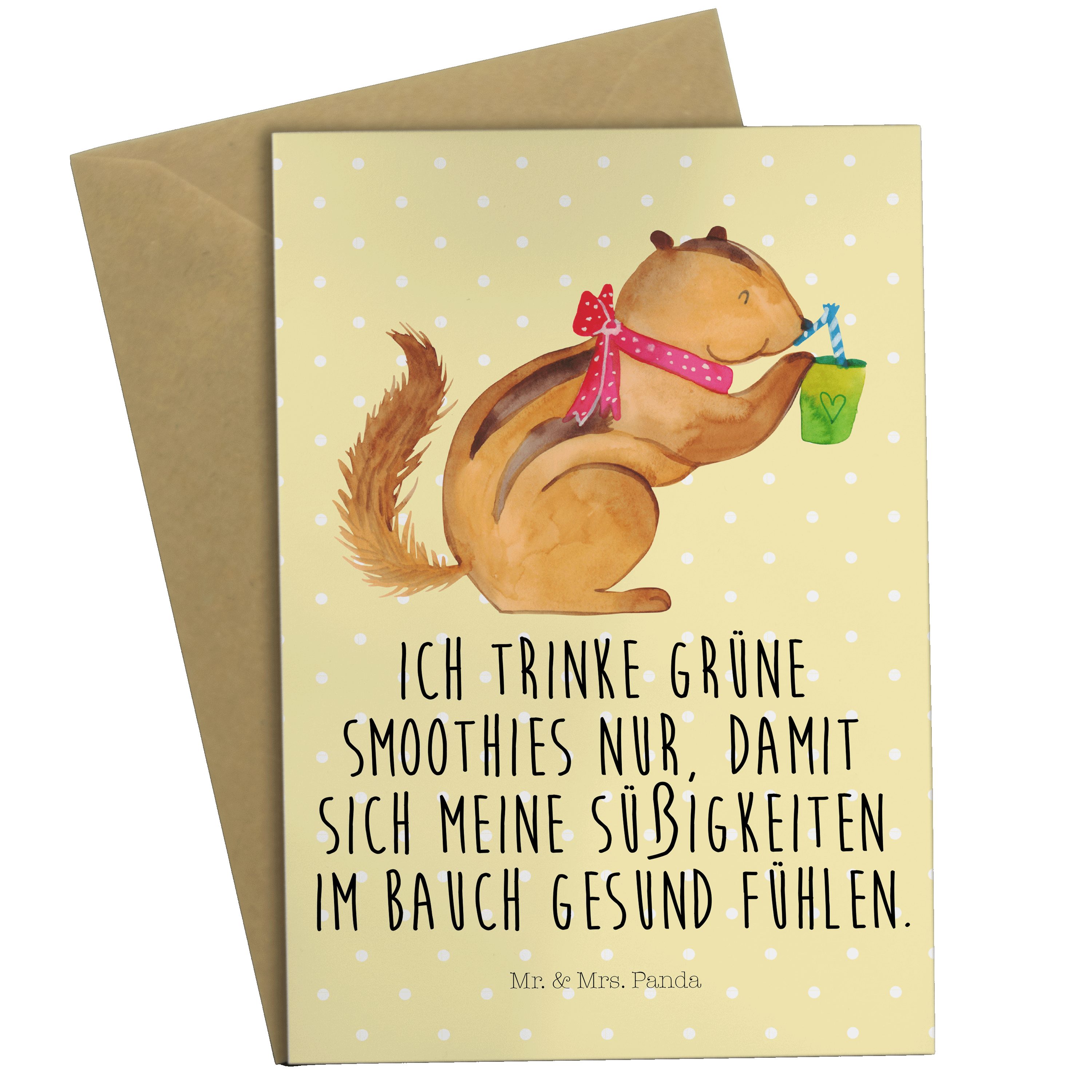 Mr. & Mrs. Panda Grußkarte Eichhörnchen Smoothie - Gelb Pastell - Geschenk, Tiermotive, Klappkar