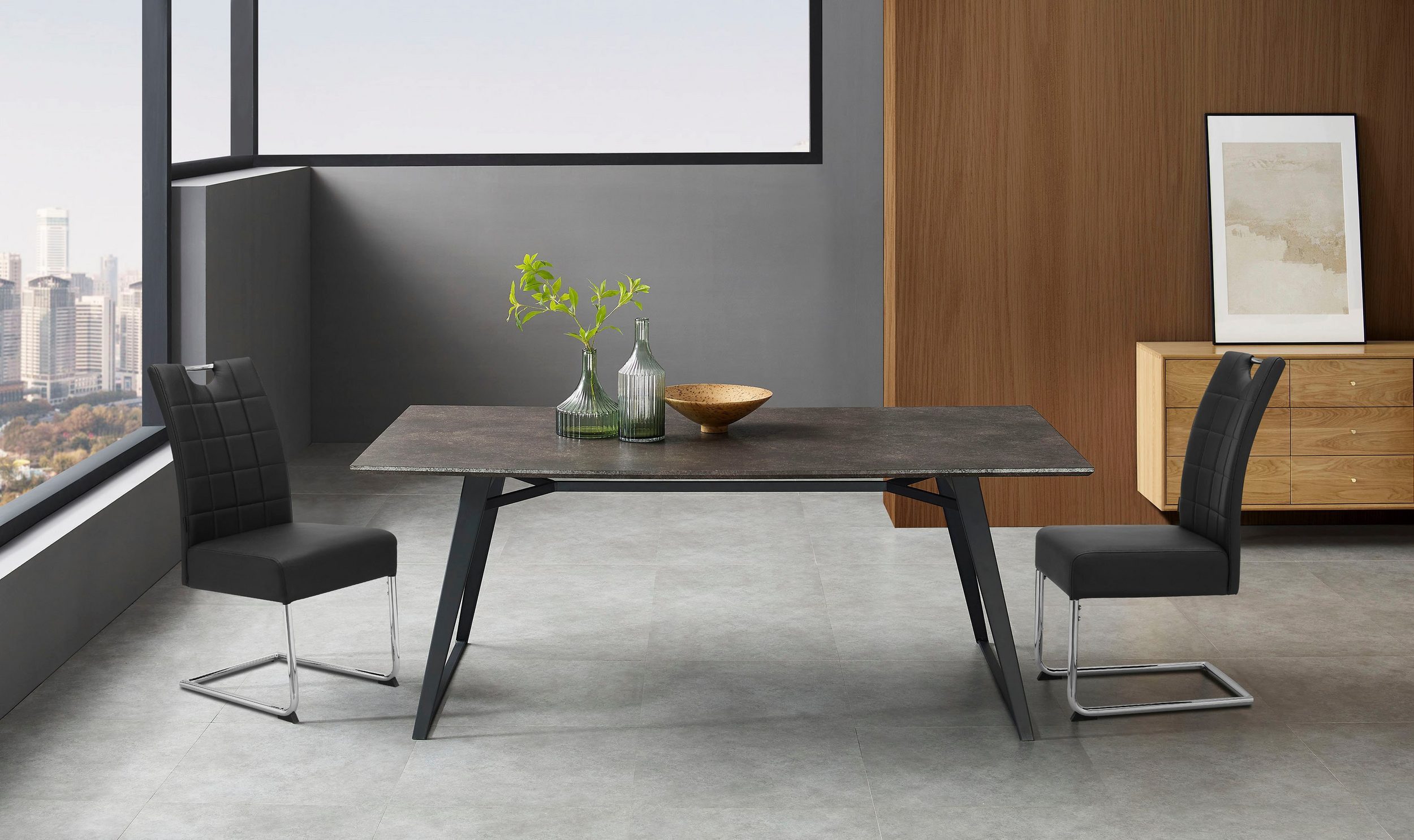loft24 Esszimmerstuhl Chen (Set, 2 St), Polsterstuhl, Stuhl, Freischwinger, Lederoptik, Chromgestell