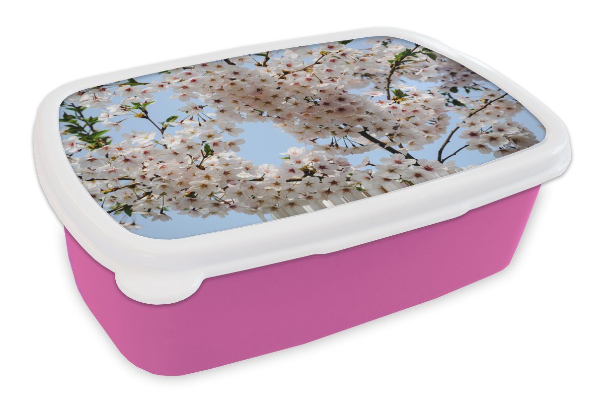 MuchoWow Lunchbox Pflanzen - Blumen - Zweig, Kunststoff, (2-tlg), Brotbox für Erwachsene, Brotdose Kinder, Snackbox, Mädchen, Kunststoff rosa